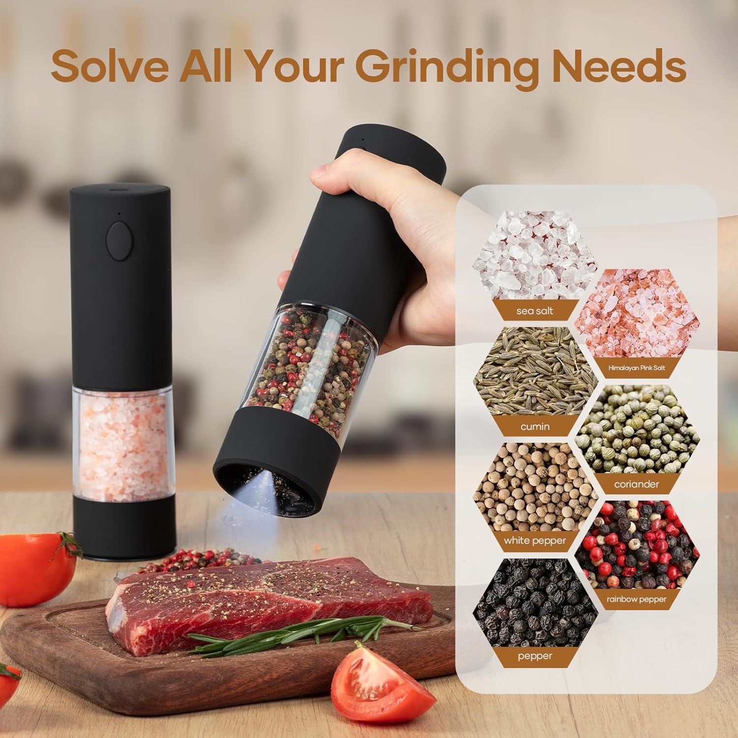OPIIV 2 Pack Electric Salt Pepper Grinder Set