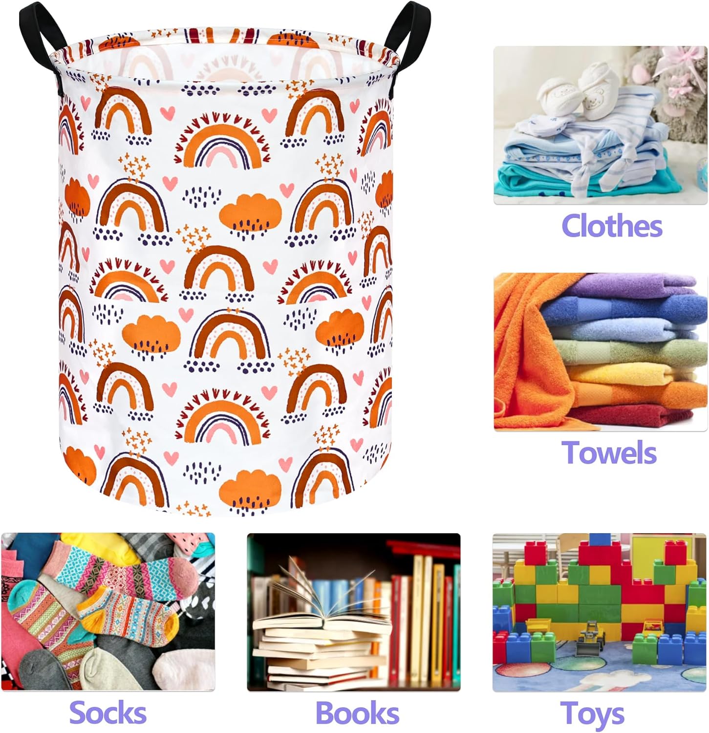 197 Inch Rainbow Round Laundry Basket with Handles