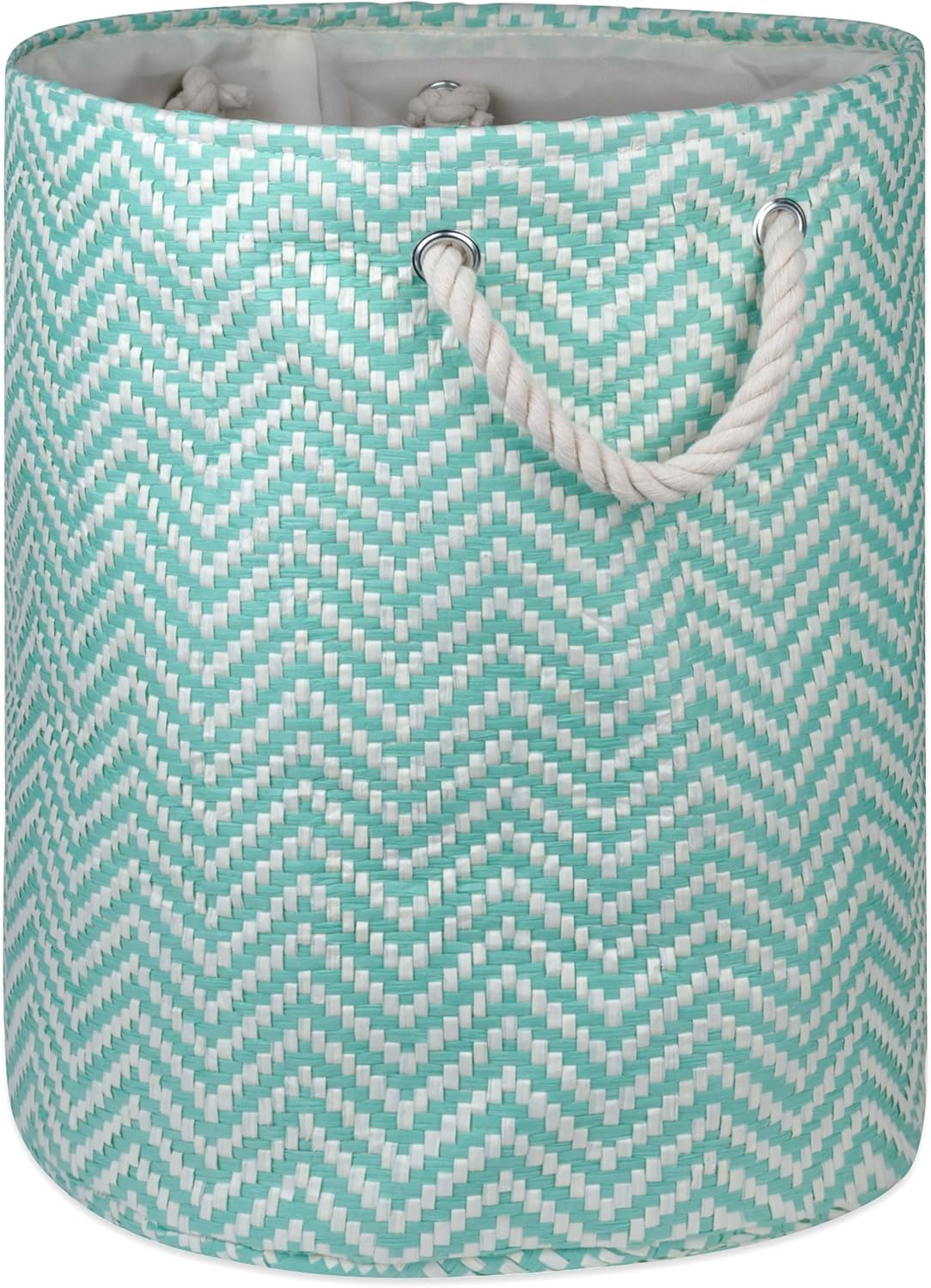 DII Chevron Woven Paper Storage Bin Medium Round Aqua