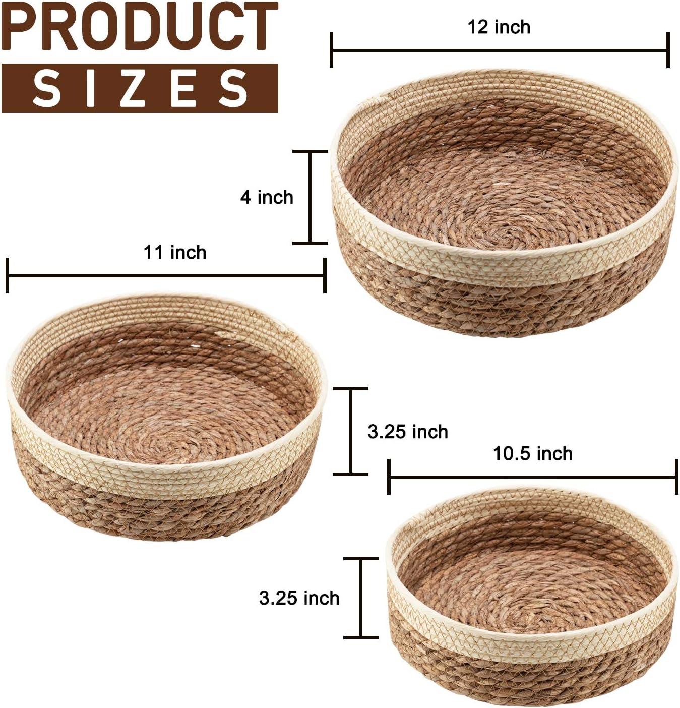Round Rattan Baskets Set for Kitchen Pantry Bathroom Storage