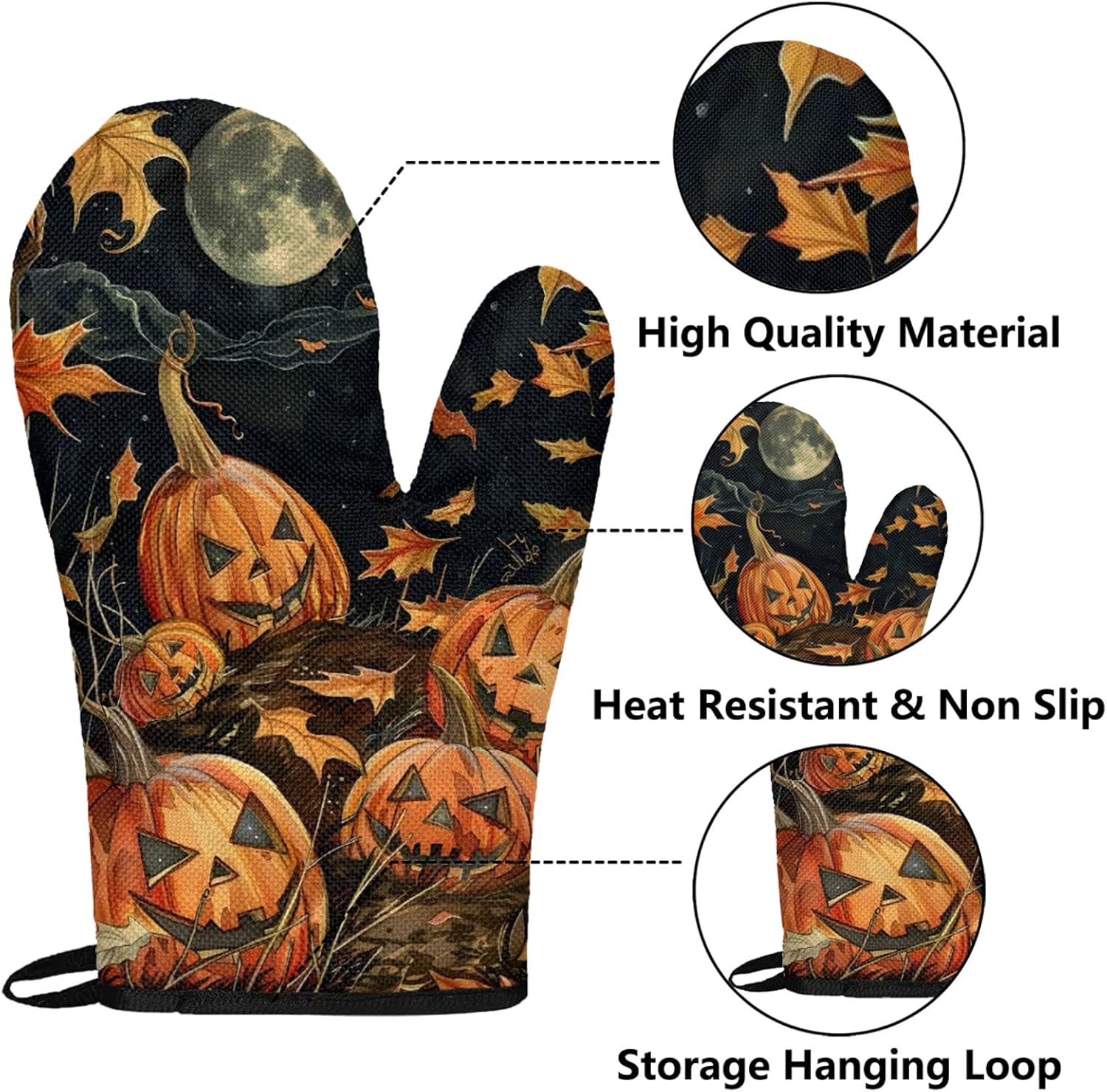 TropicalLife Halloween Pumpkin Oven Mitts 4Pcs Set
