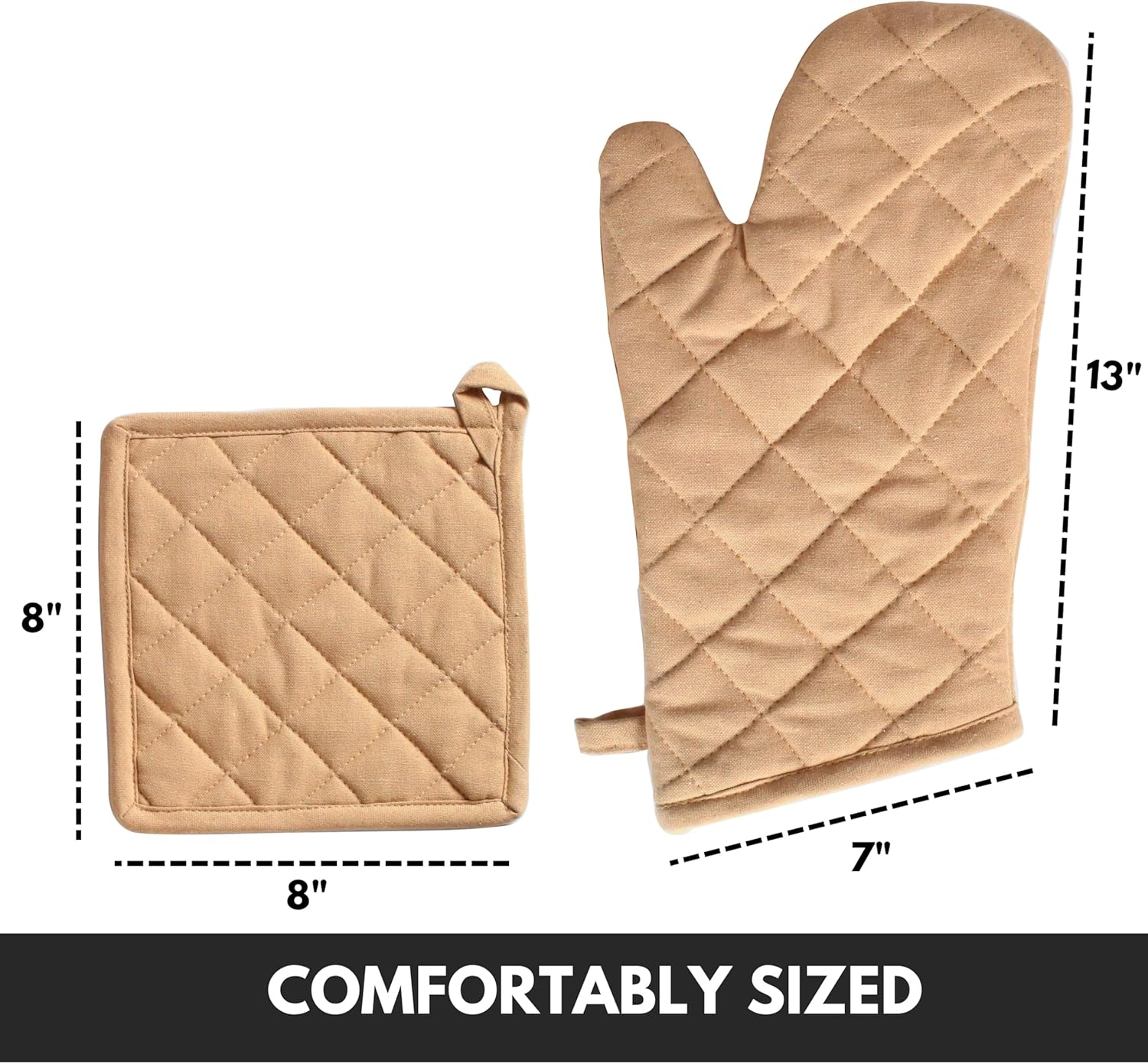 Softopia Cotton Oven Mitts Potholders Set of 4 Beige