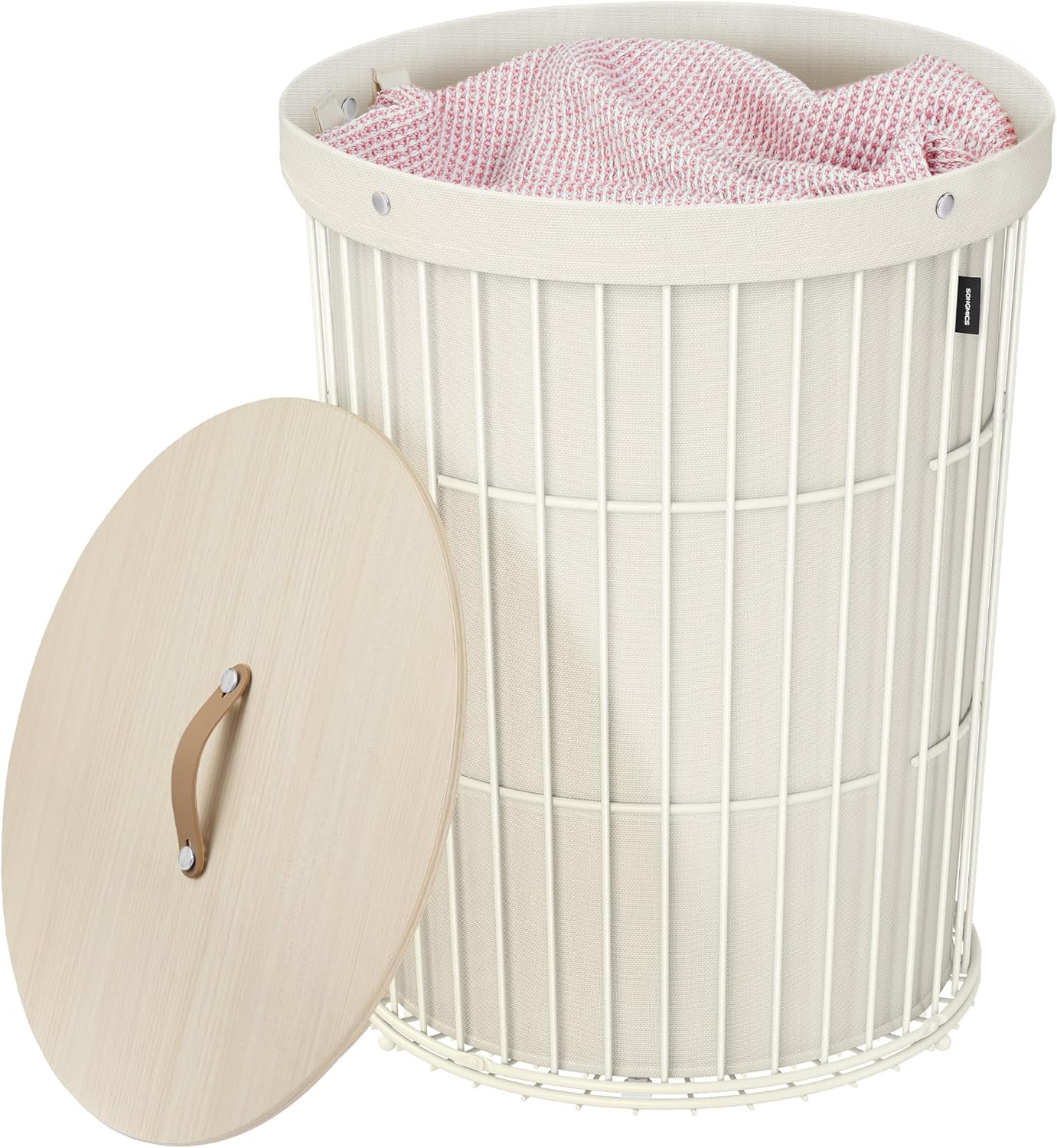 SONGMICS Laundry Hamper with Lid 25 Gallons Cream White