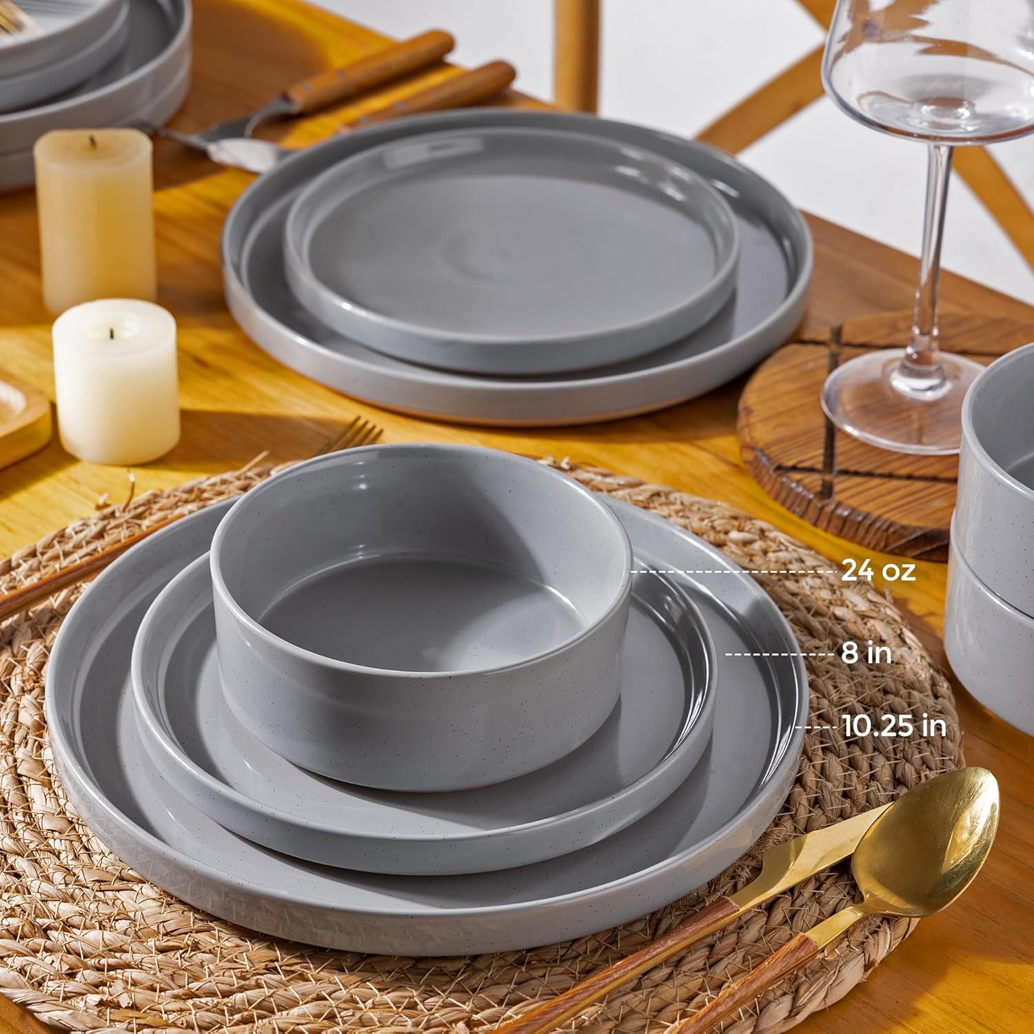AmorArc 24PCS Rustic Ceramic Dinnerware Set