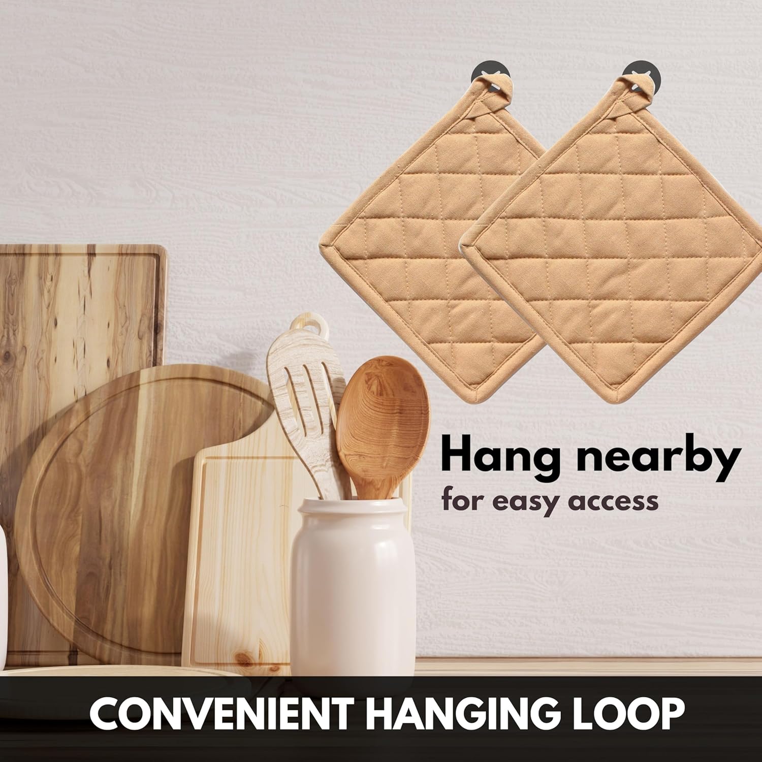 Softopia Cotton Oven Mitts Potholders Set of 4 Beige