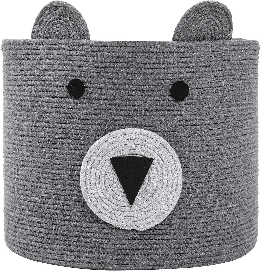 Bear Basket Large Cotton Rope Storage Basket - Grey 18x15