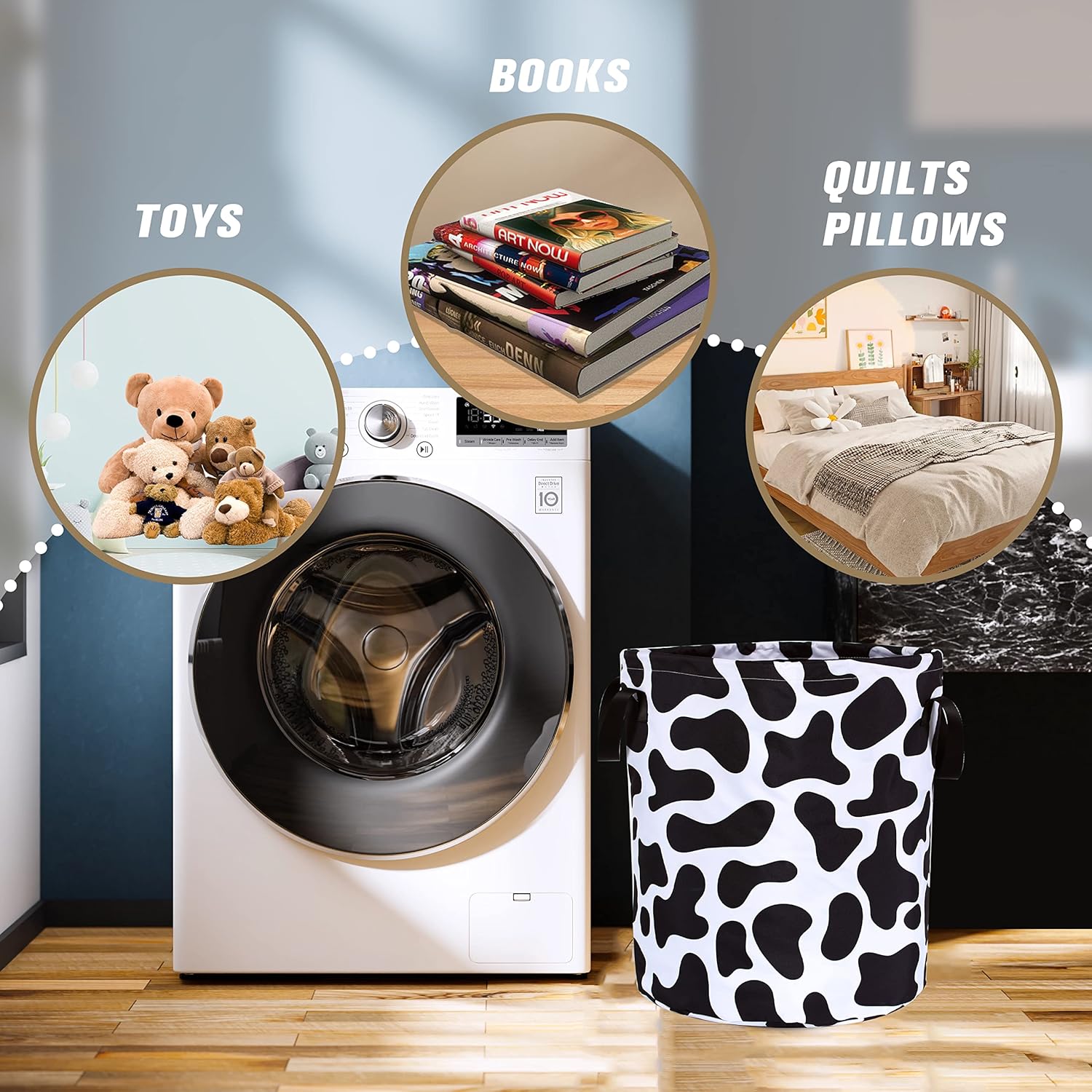 NUTAINLA Cow Print Foldable Laundry Basket