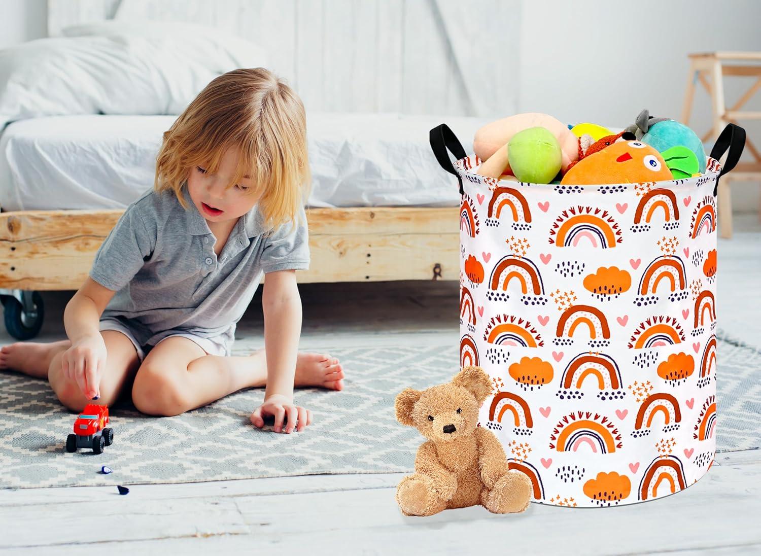 197 Inch Rainbow Round Laundry Basket with Handles