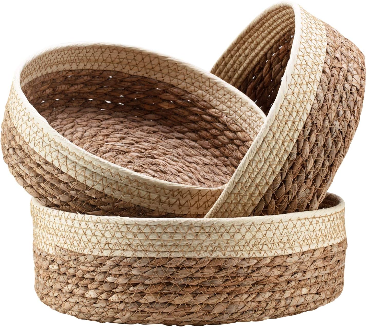 Round Rattan Baskets Set for Kitchen Pantry Bathroom Storage