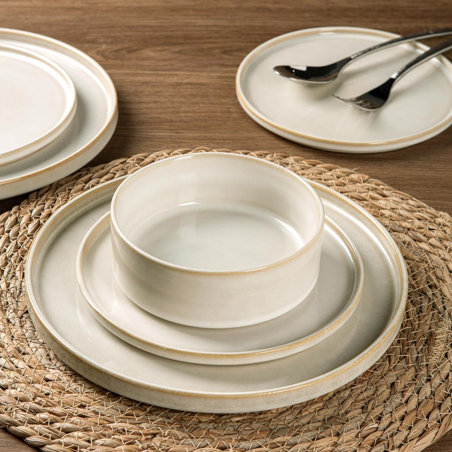AmorArc Ceramic Dinnerware Set for 4 Unique Glazed Plates and Bowls