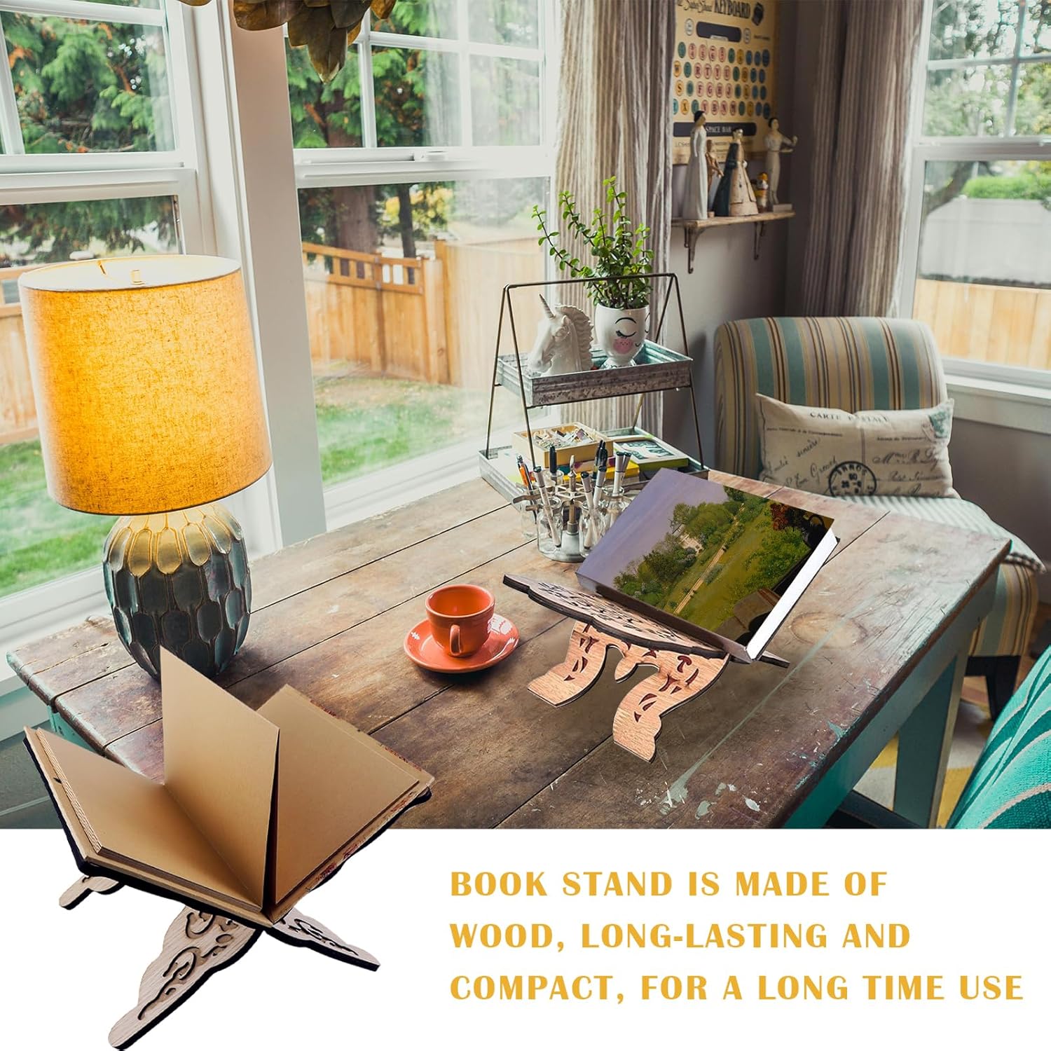 Foldable Wooden Book Stand for Cookbooks and Magazines