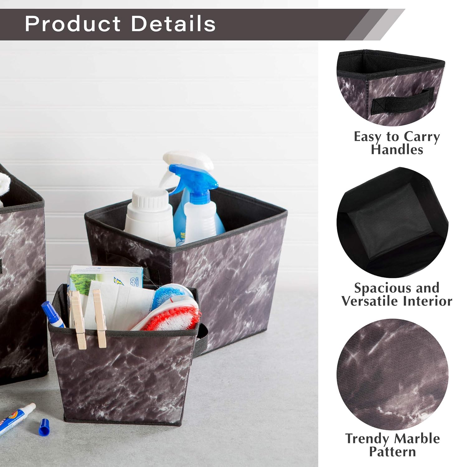 DII Laundry Storage Collection Set of 4 Foldable Bins Black