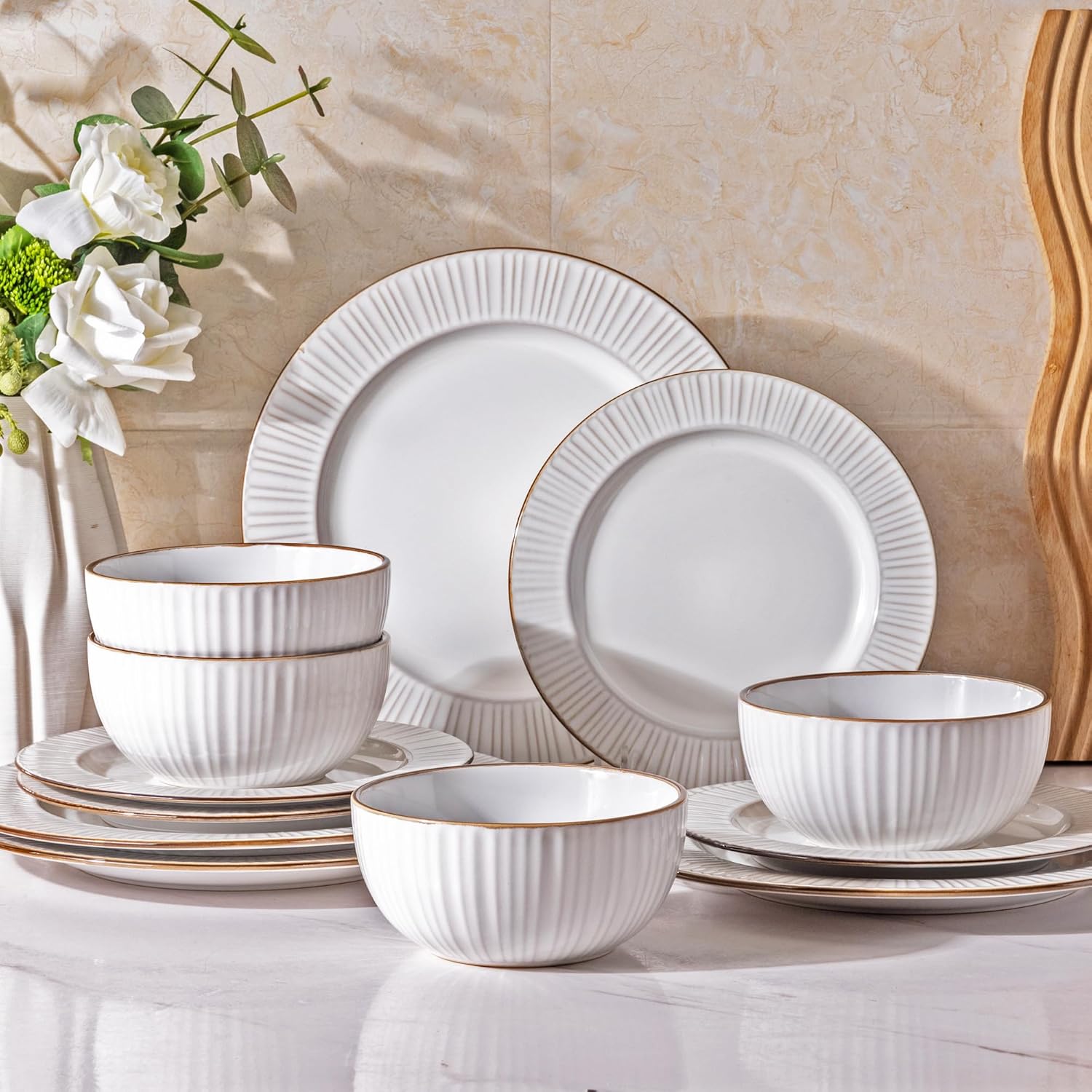 GBHOME Ceramic Dinnerware Set 12 Pcs Modern Elegant
