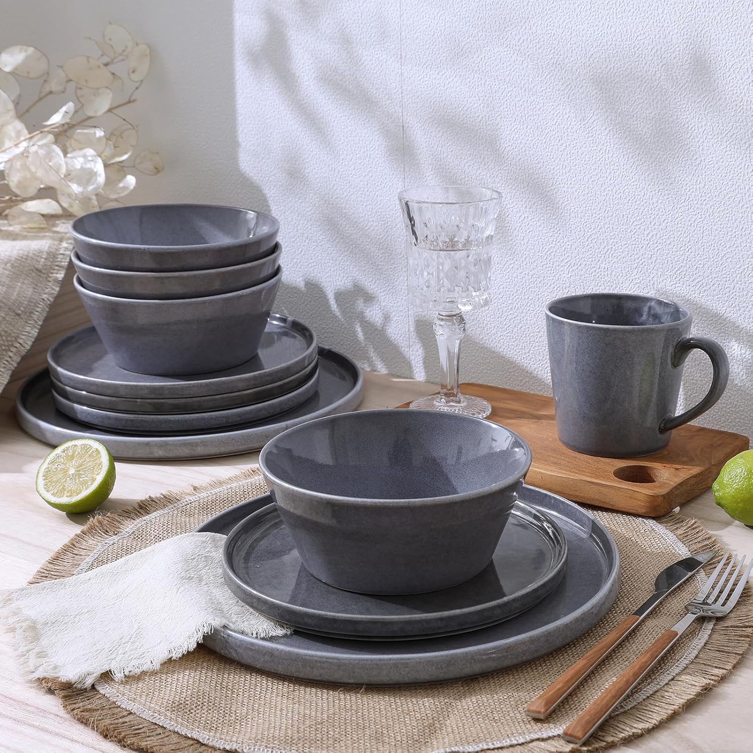 Famiware Annecy Misty-Blue Dinnerware Set for 4