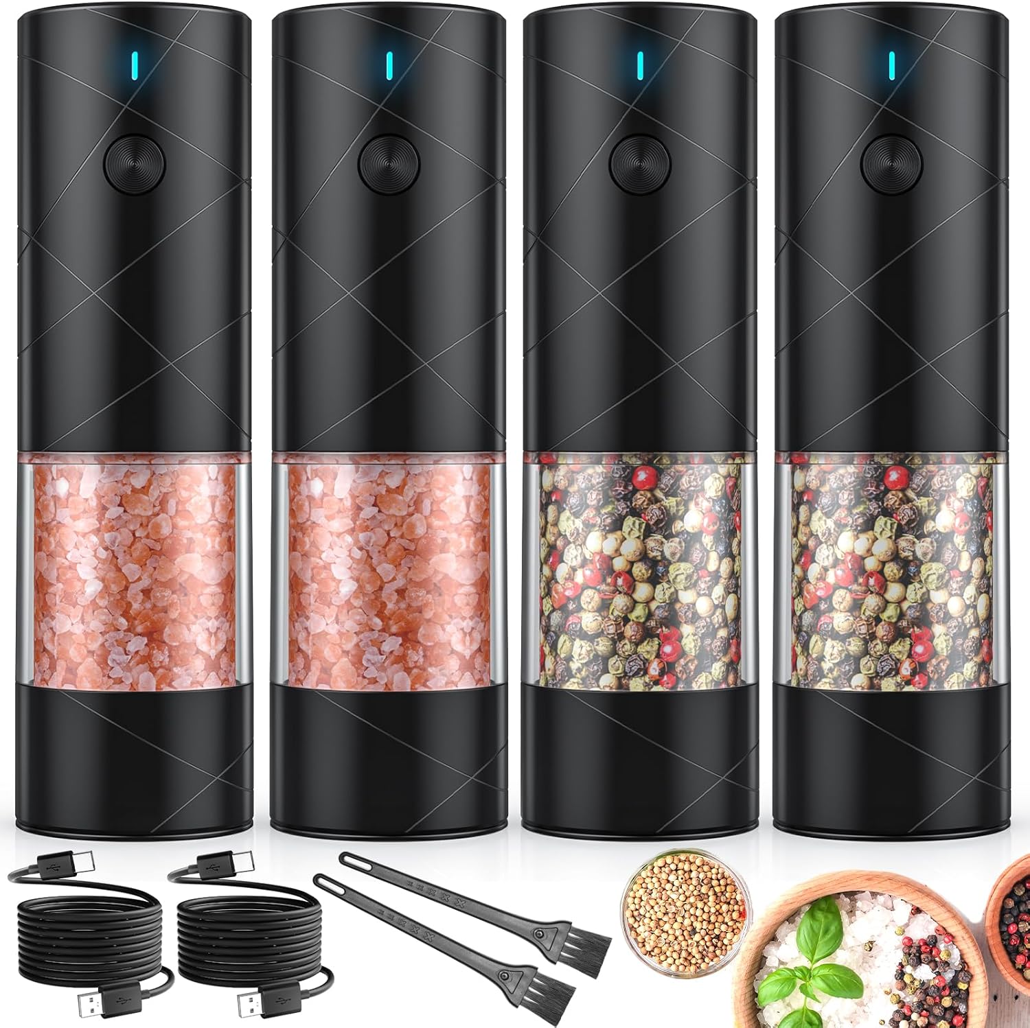 4Pack Electric Salt and Pepper Grinder Set with LED Light