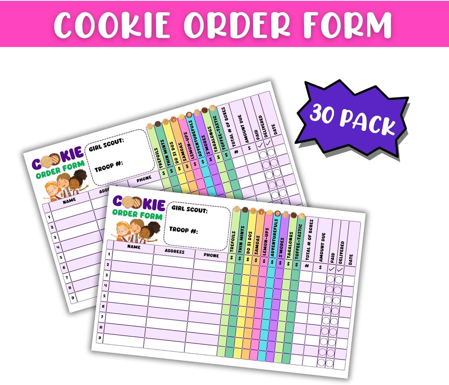 Lashicorn Scout Cookie Order Form Grid 30pk Purple Brownie