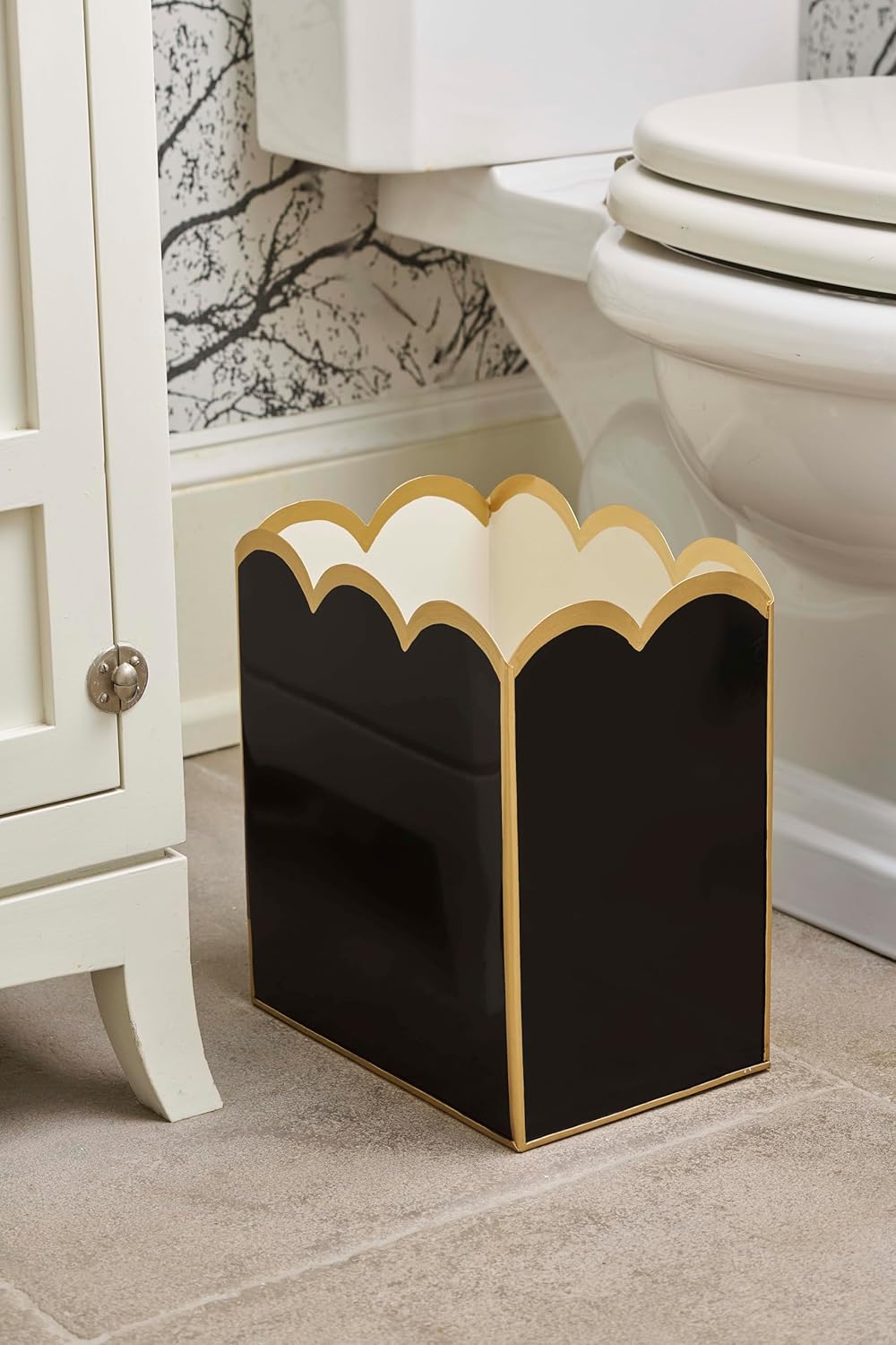 Jayes Studio Taupe Gold Wastebasket Decorative Trash Can