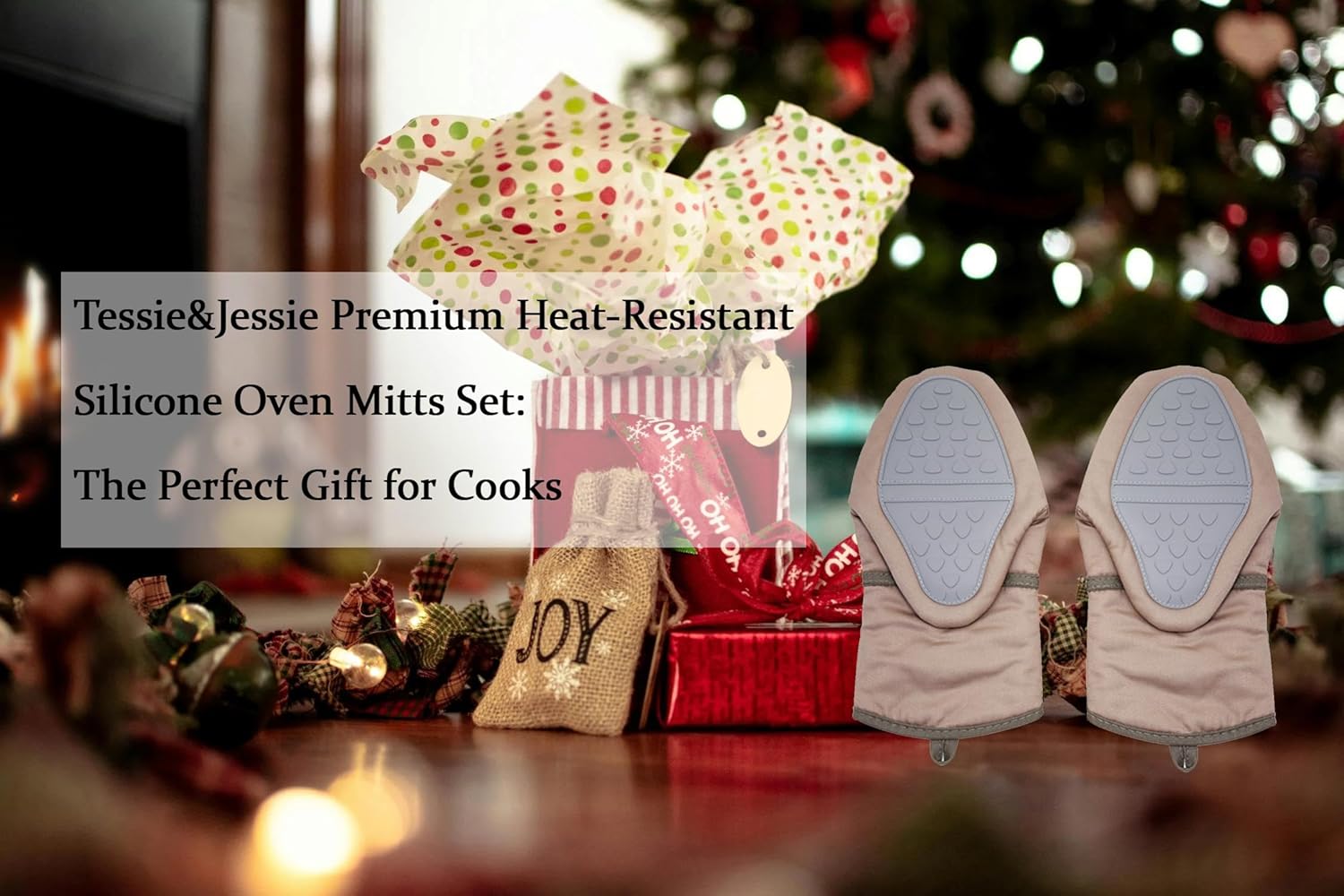 Tessie Jessie Extra Long Heat-Resistant Oven Mitts Set of 2