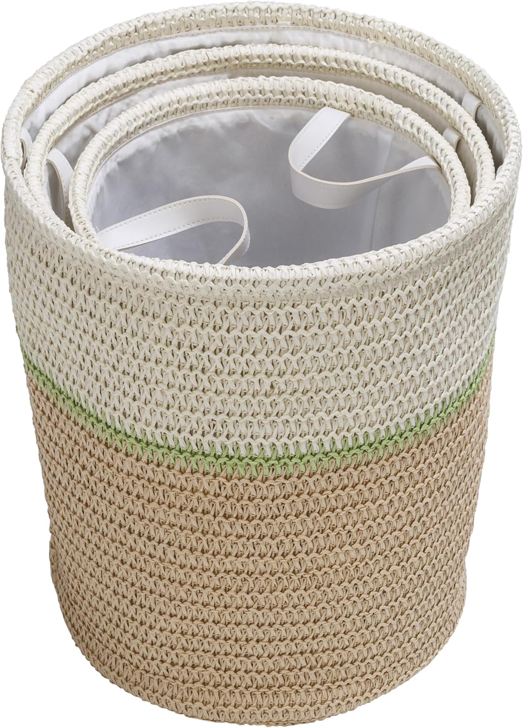 Honey-Can-Do 3-Piece Nesting Straw Baskets with Handles - GreenBeige