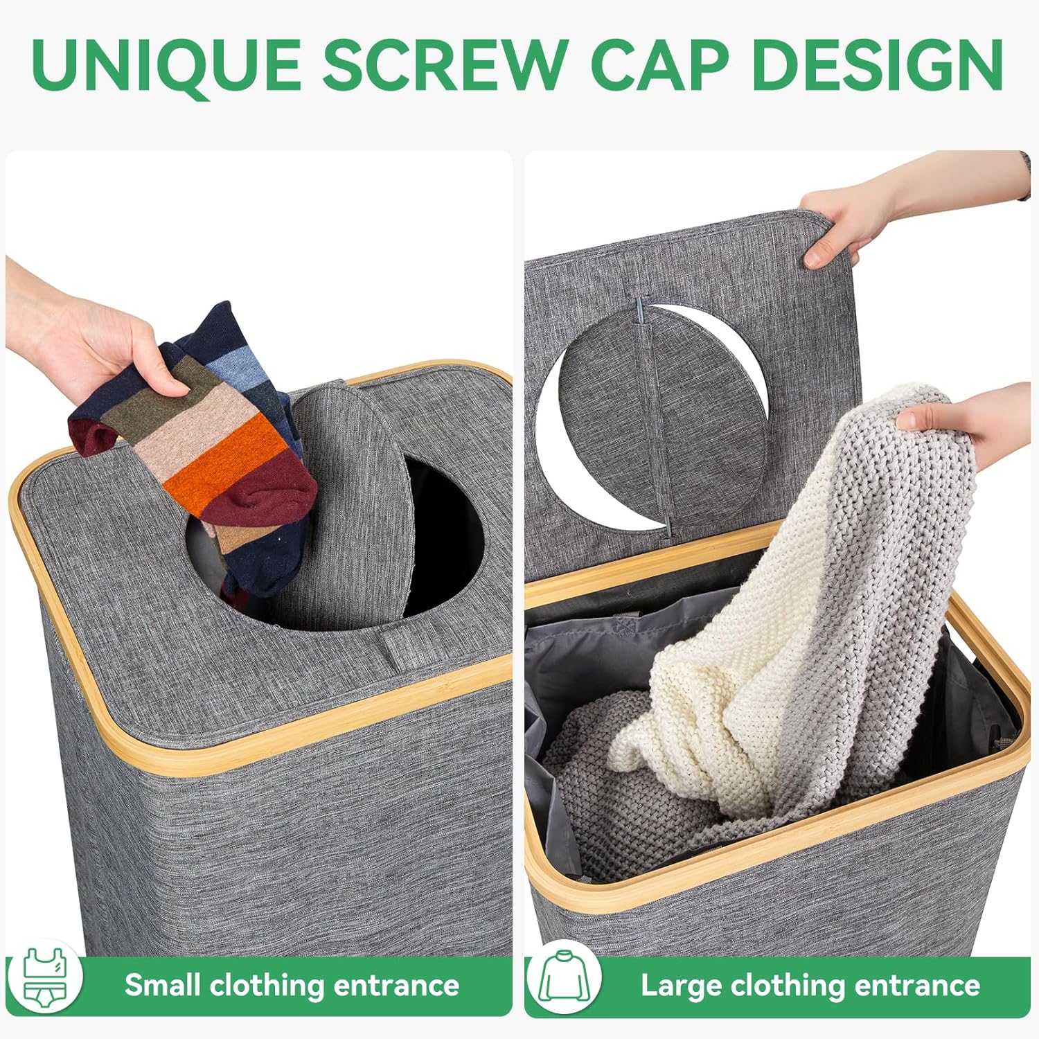 Chrislley 100L Laundry Basket with Foldable Lid and Bamboo Handle