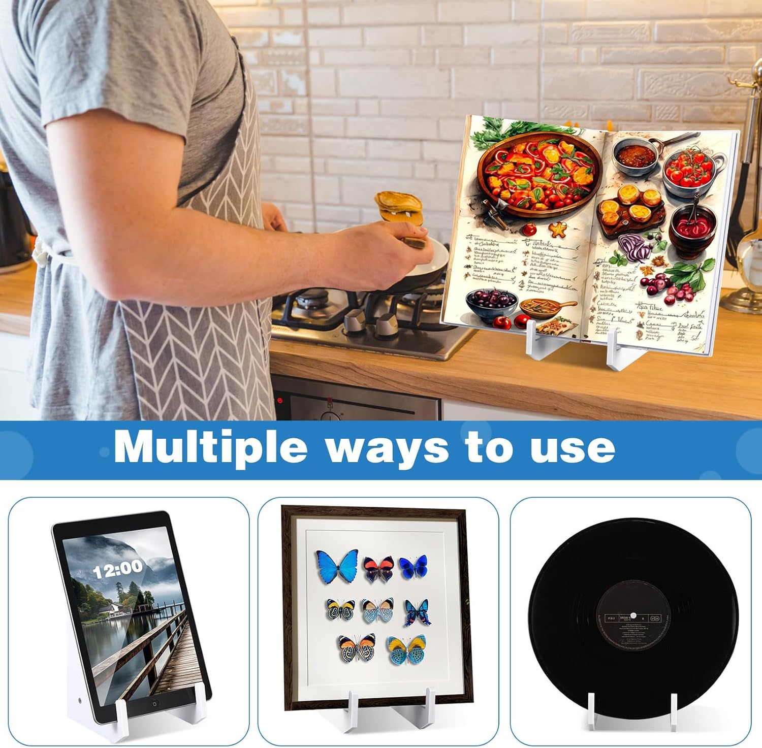 Cinnvoice Acrylic Recipe Stand Holder for Kitchen Counter White