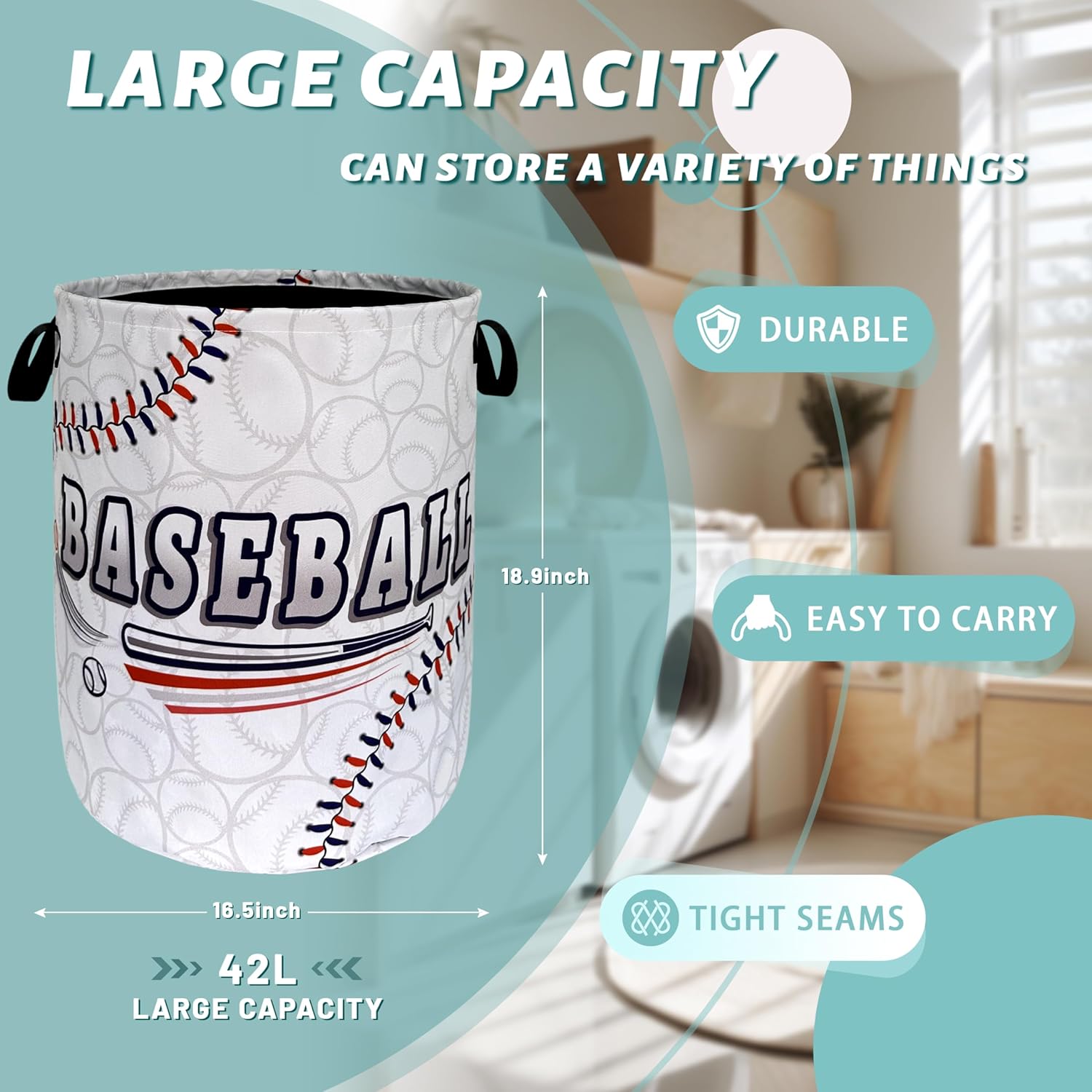 Foldable Laundry Basket with Handles and Balls Texture