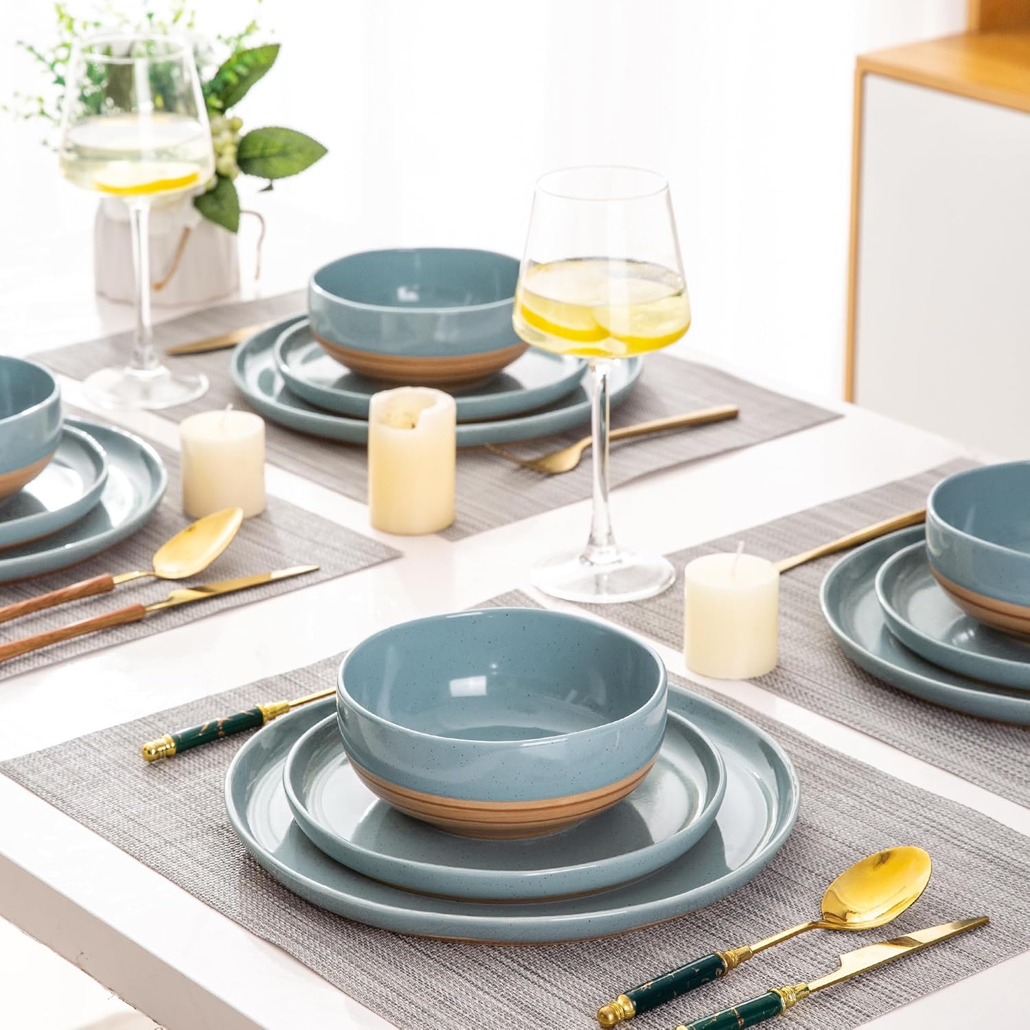 AmorArc Stone Blue Dinnerware Set for 6 18 Pieces