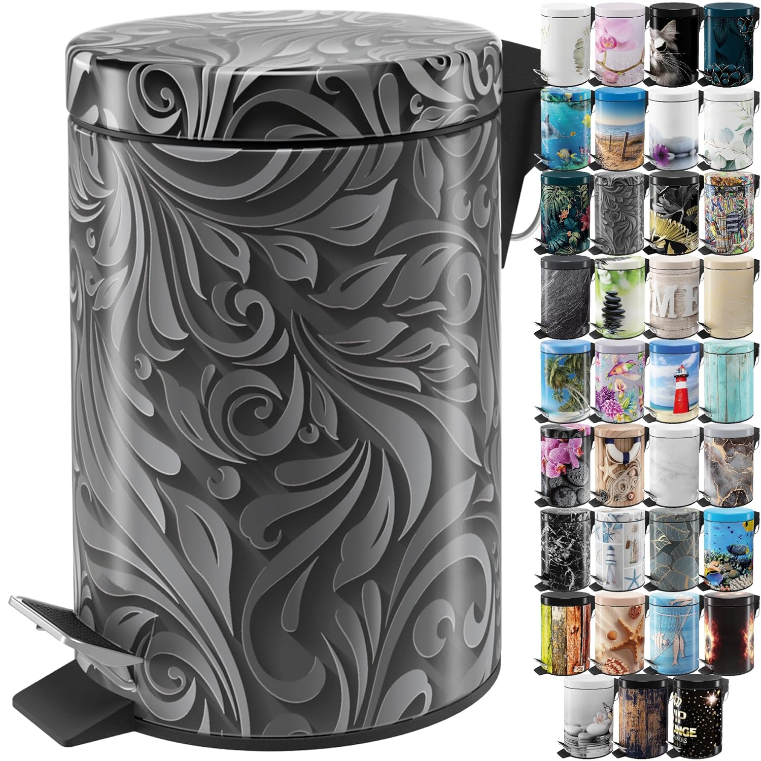 Sanilo 3L Trash Can with Soft Close and Floral Design