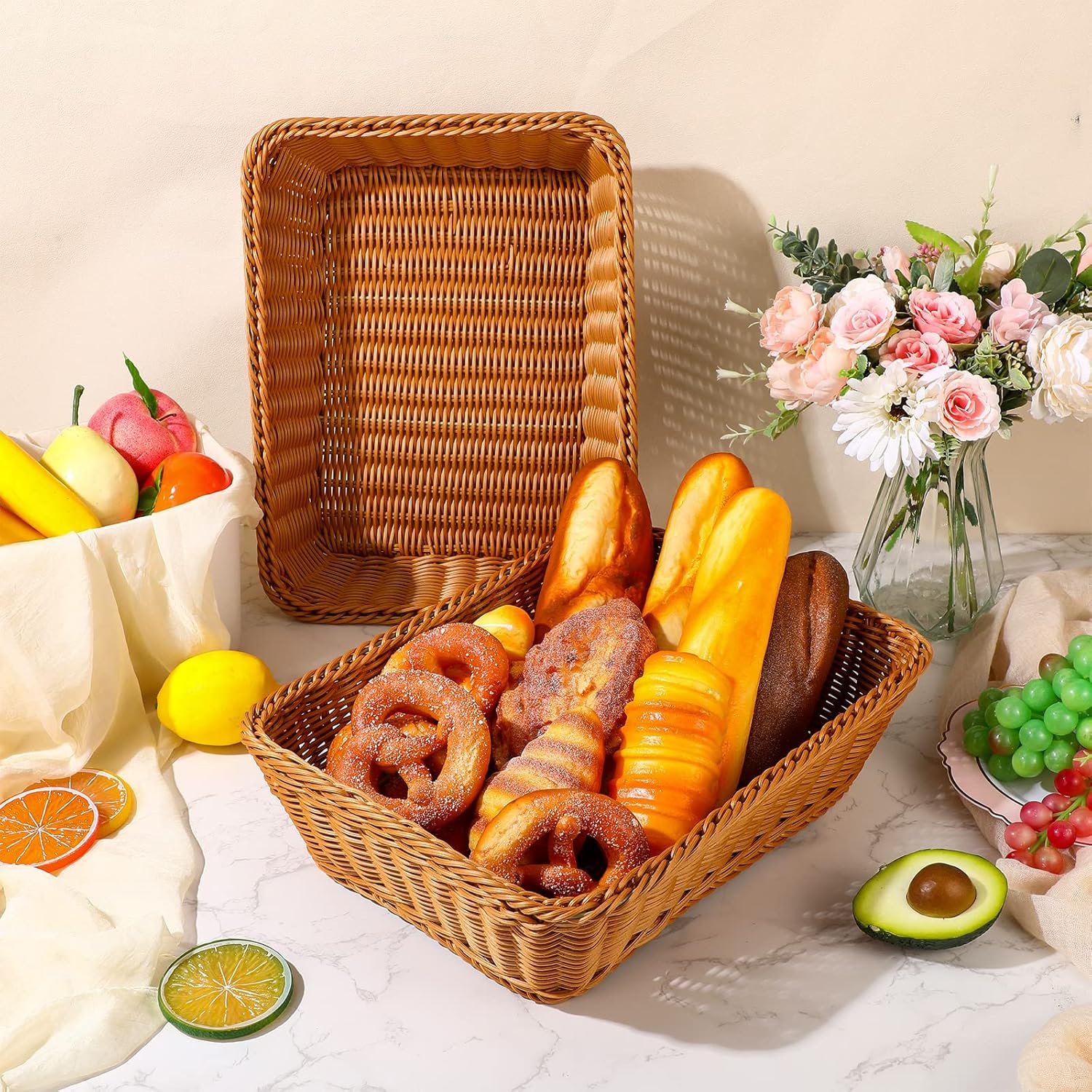 Irenare 6 Pcs Poly Wicker Bread Baskets