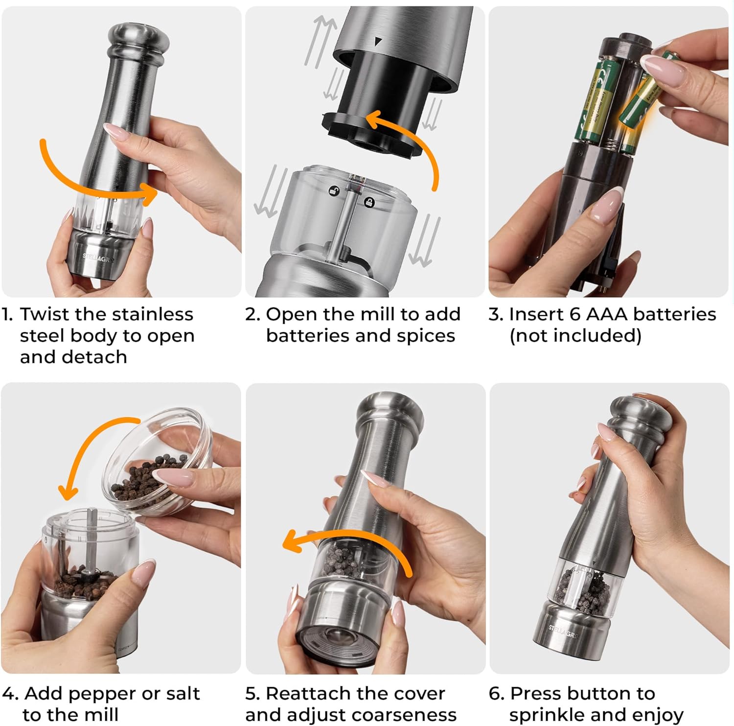 Stellegro Electric Salt Pepper Grinder Set