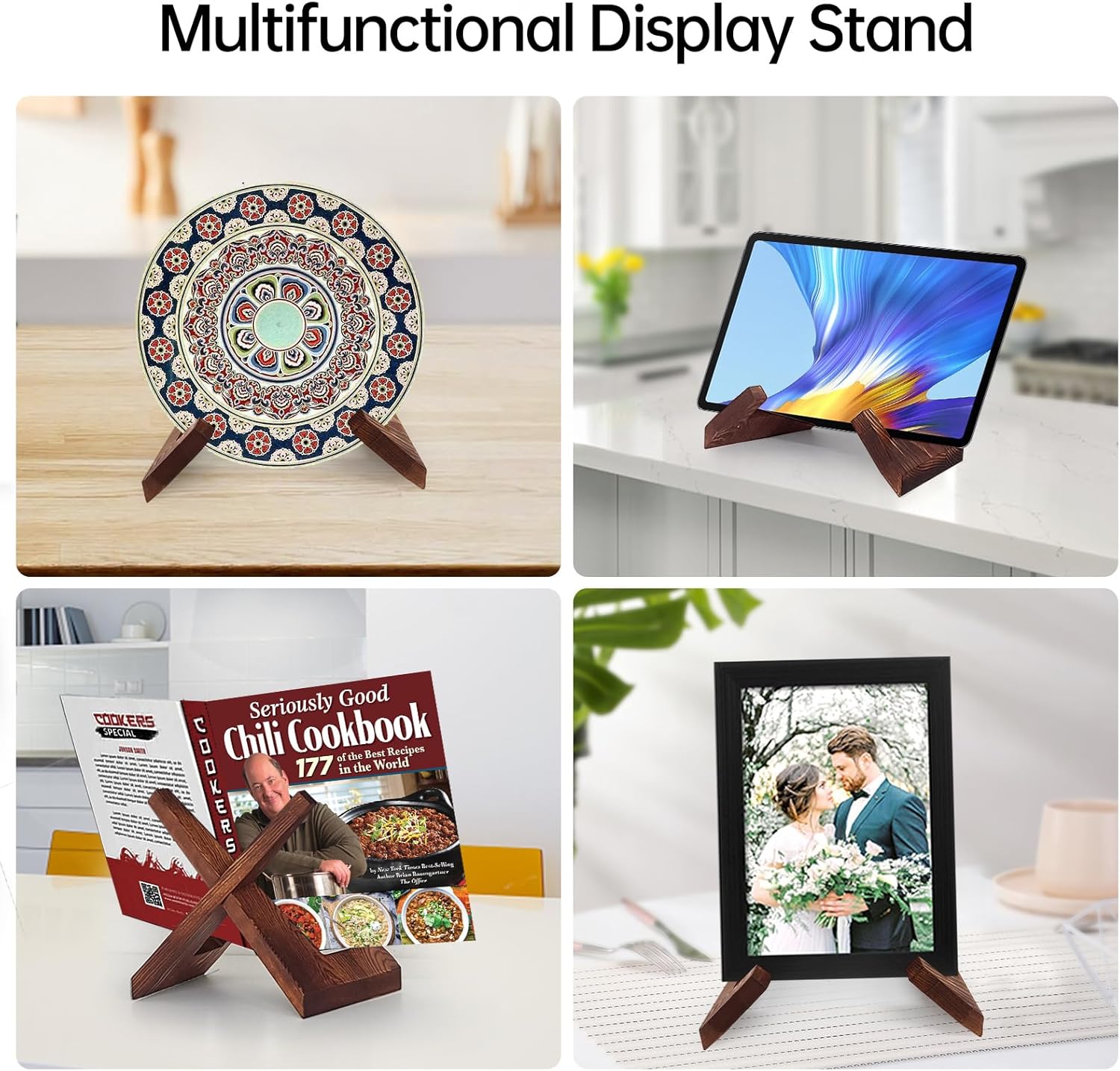 Wooden Cookbook Stand for Kitchen Counter Set of 2 1