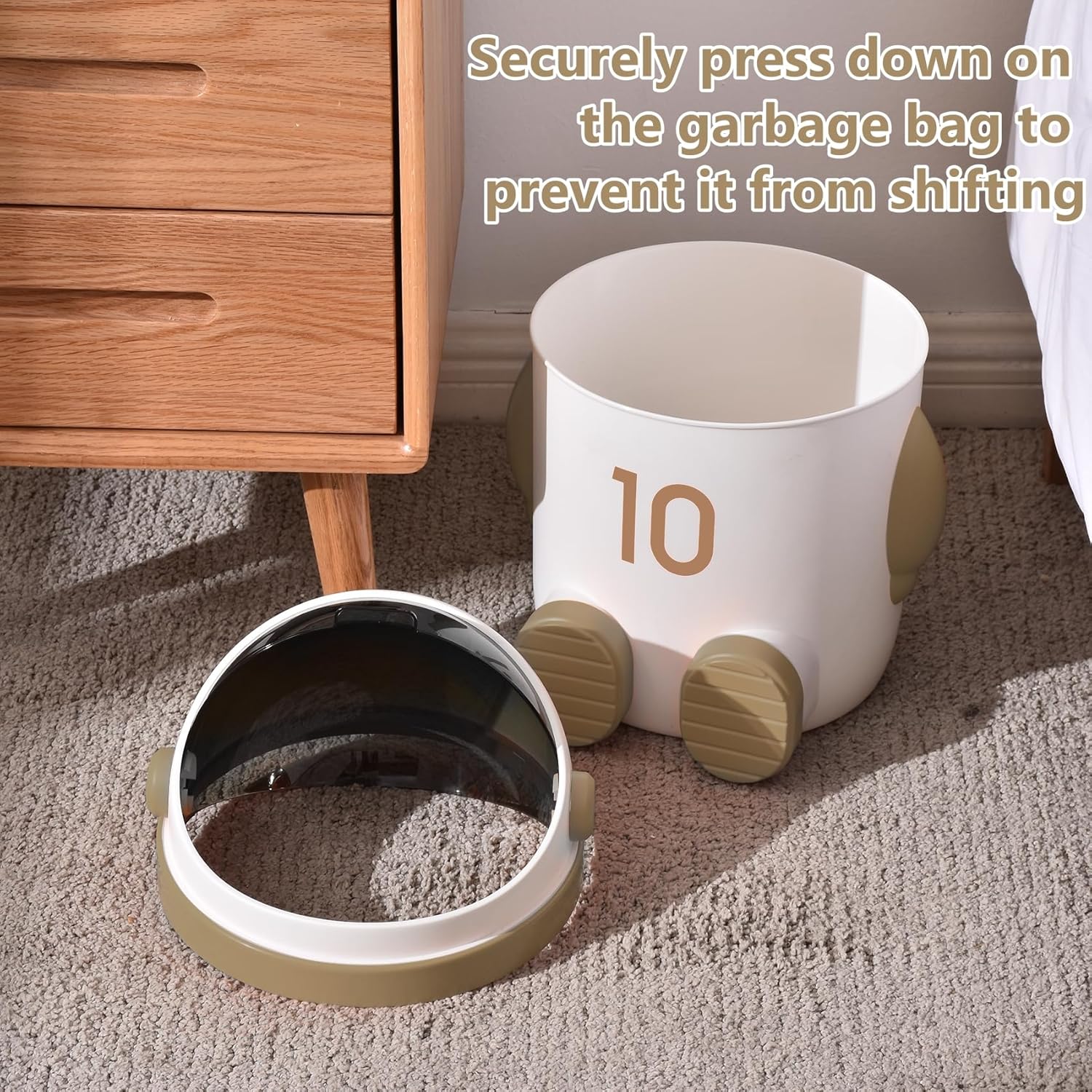 URALFA Astronaut Trash Can 12L Khaki with Swing Lid