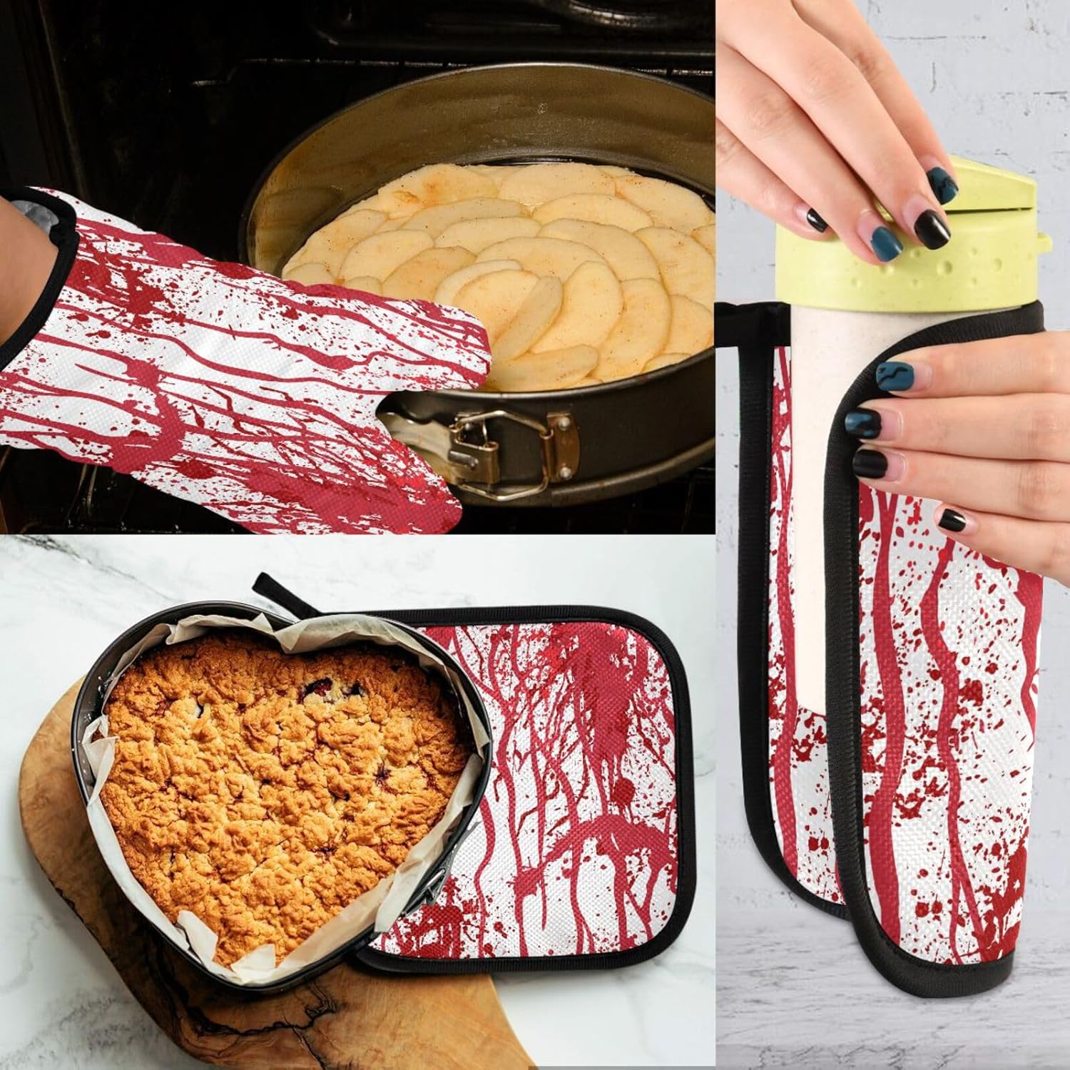 QUGRL Custom Halloween Blood Oven Mitt Set