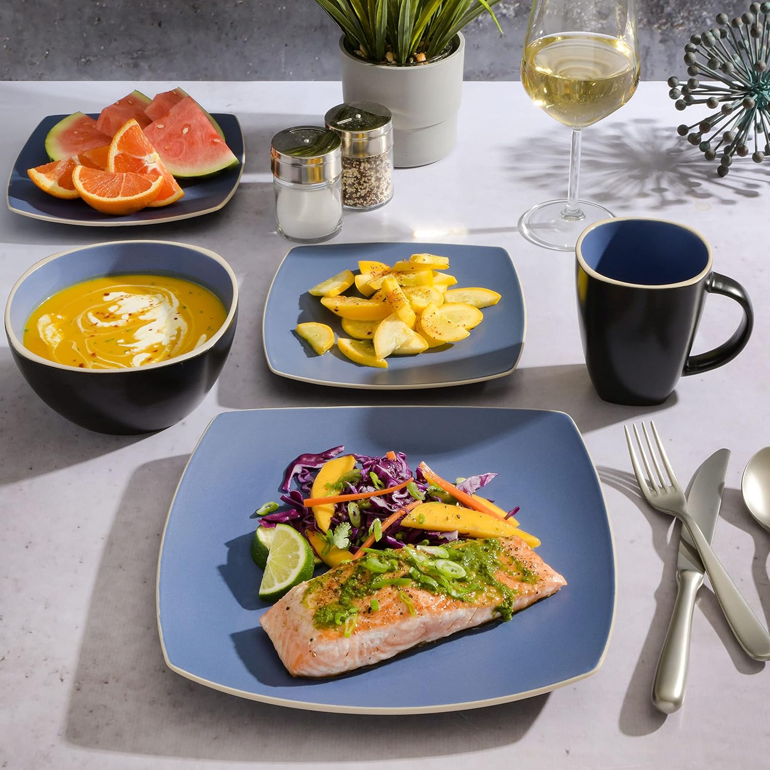 Gibson Soho Lounge Dinnerware Set 16pcs Matte Blue