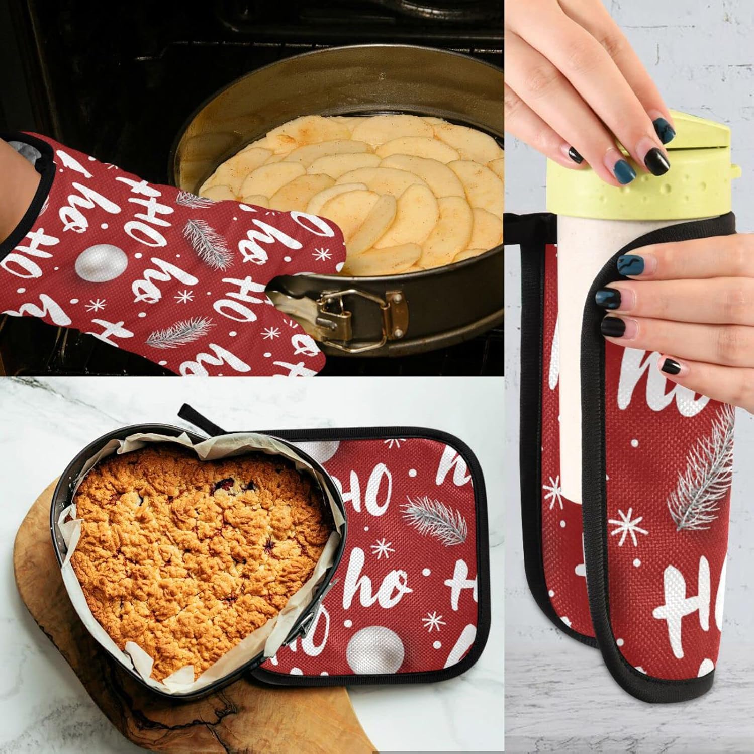 Laughing Santa Oven Mitts Hot Pads 2pcs Christmas Kitchen Set