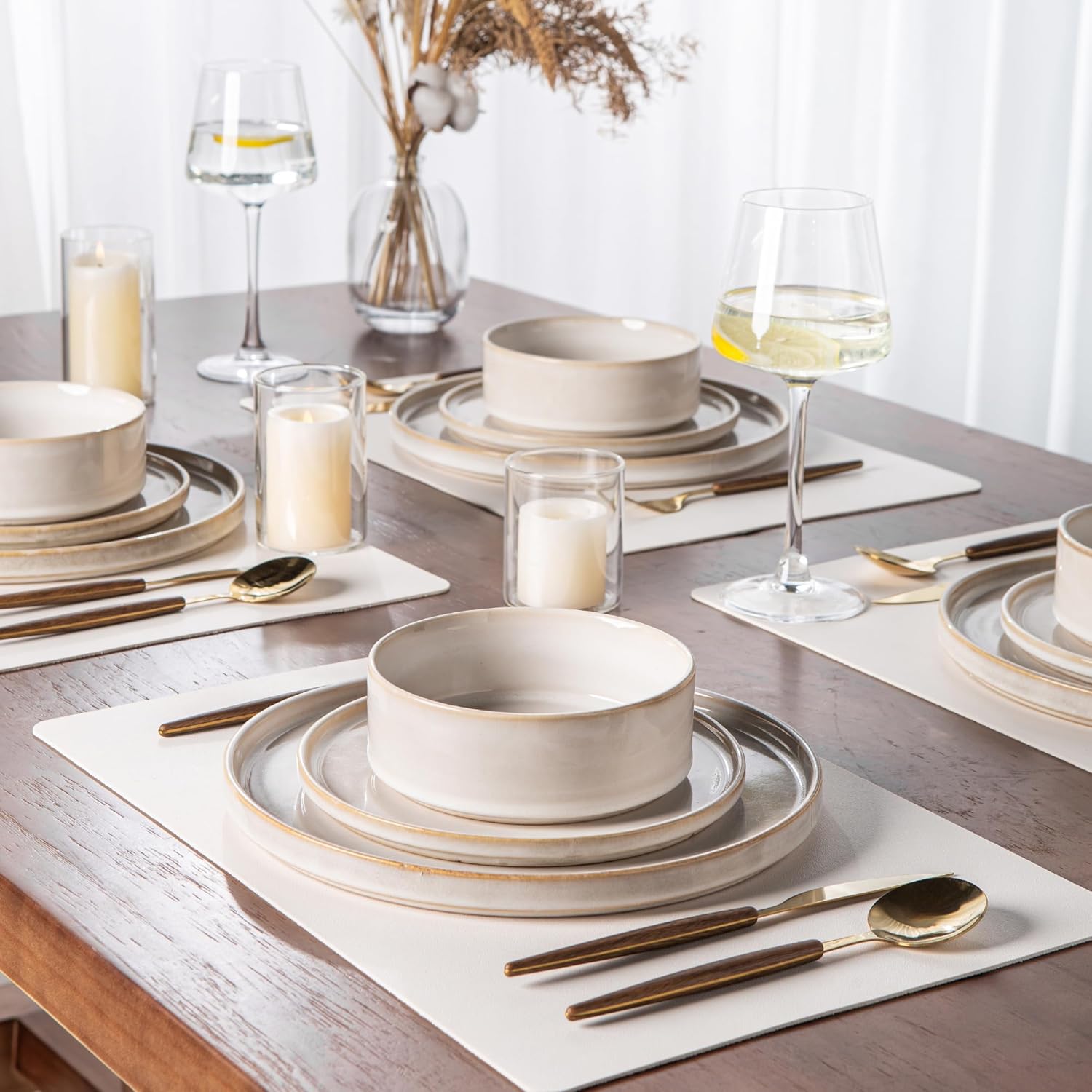 AmorArc Ceramic Dinnerware Set for 4 Unique Glazed Plates and Bowls