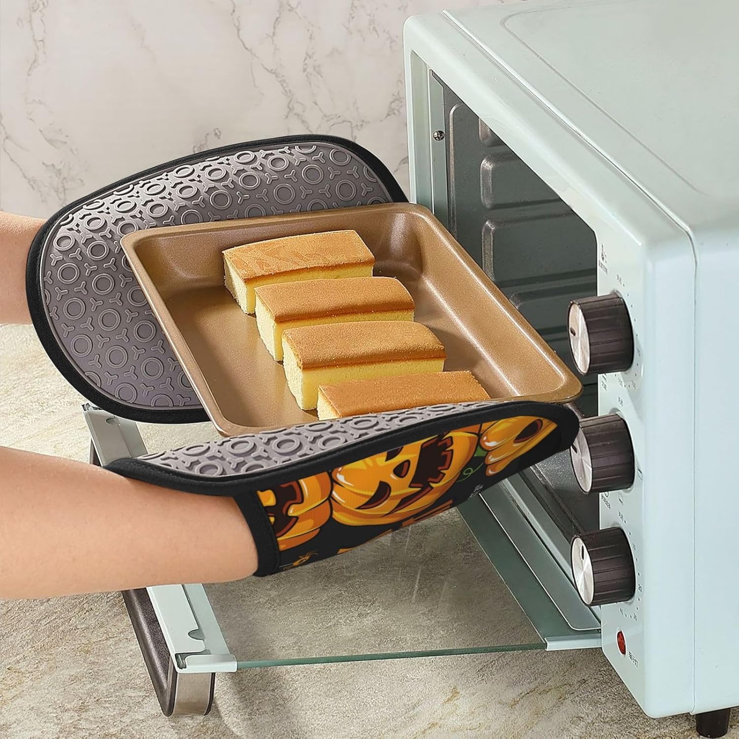 Halloween Pumpkin Silicone Oven Mitts with Pocket