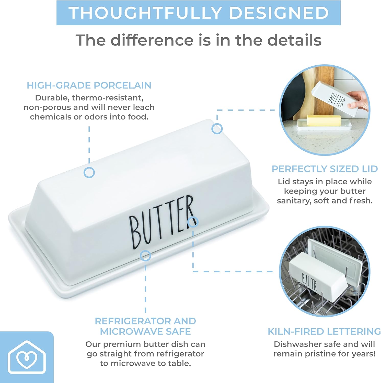 Heartland Home Porcelain Butter Dish with Salt and Pepper Shakers Set 1