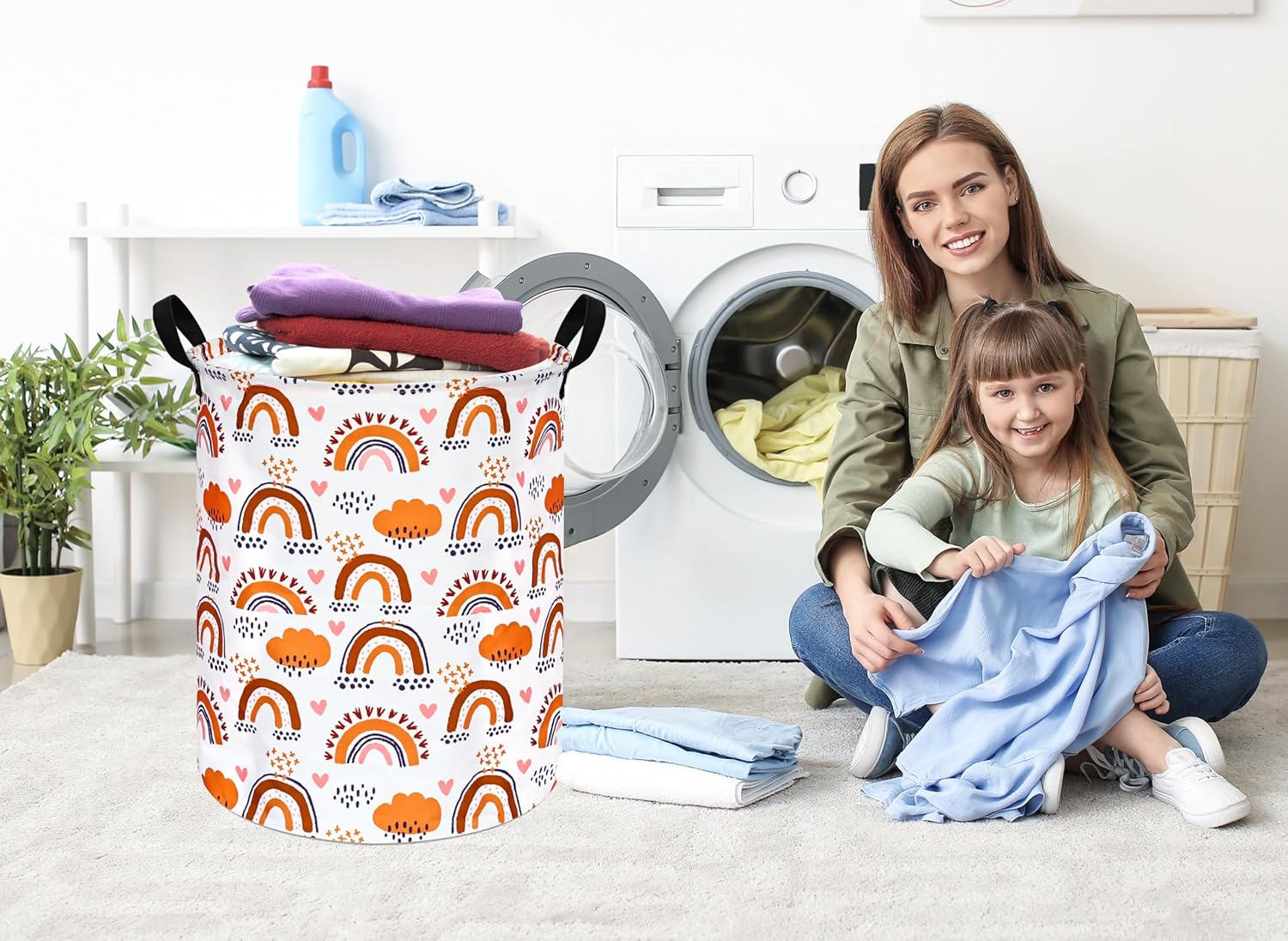 197 Inch Rainbow Round Laundry Basket with Handles