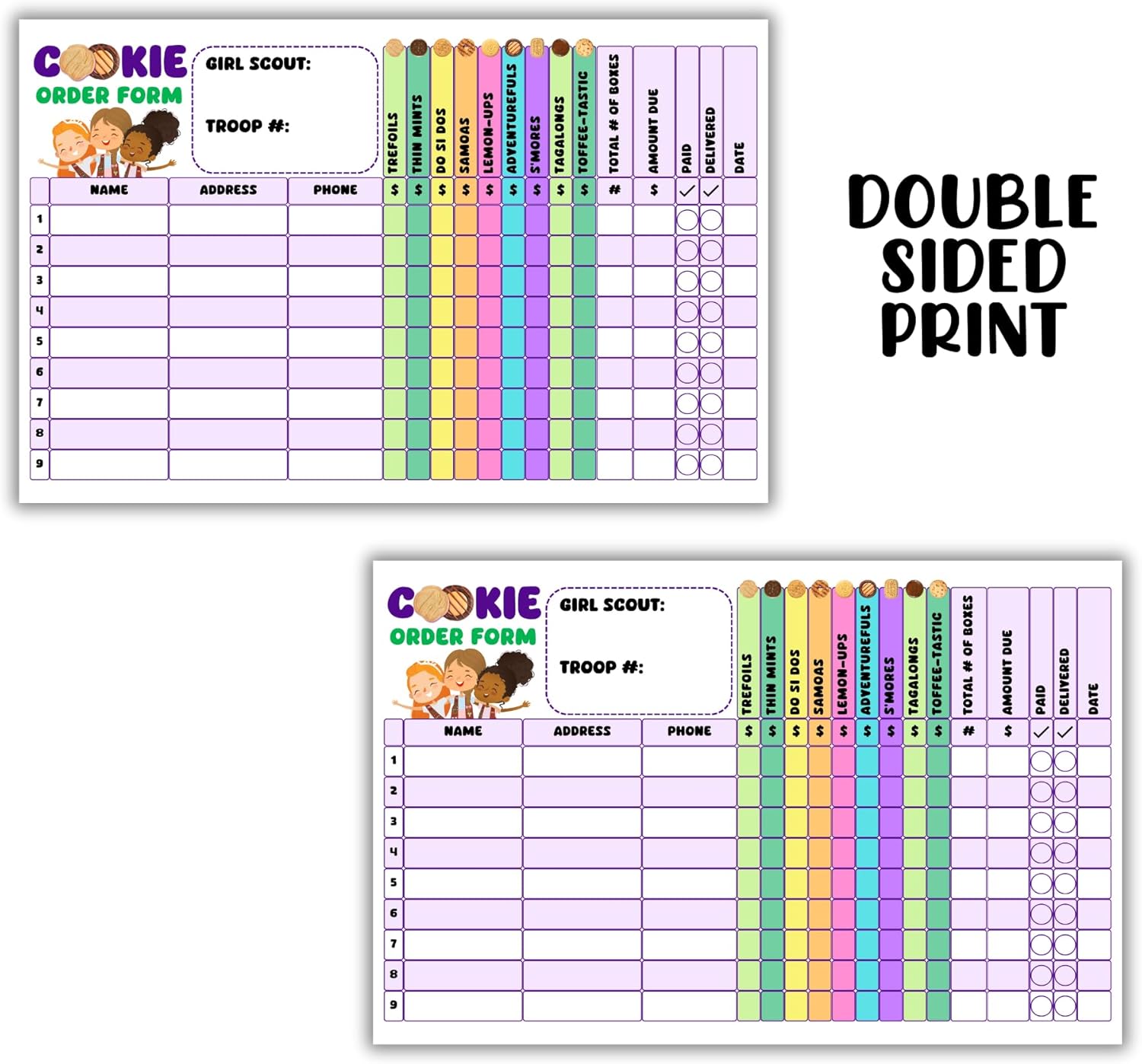 Lashicorn Scout Cookie Order Form Grid 30pk Purple Brownie