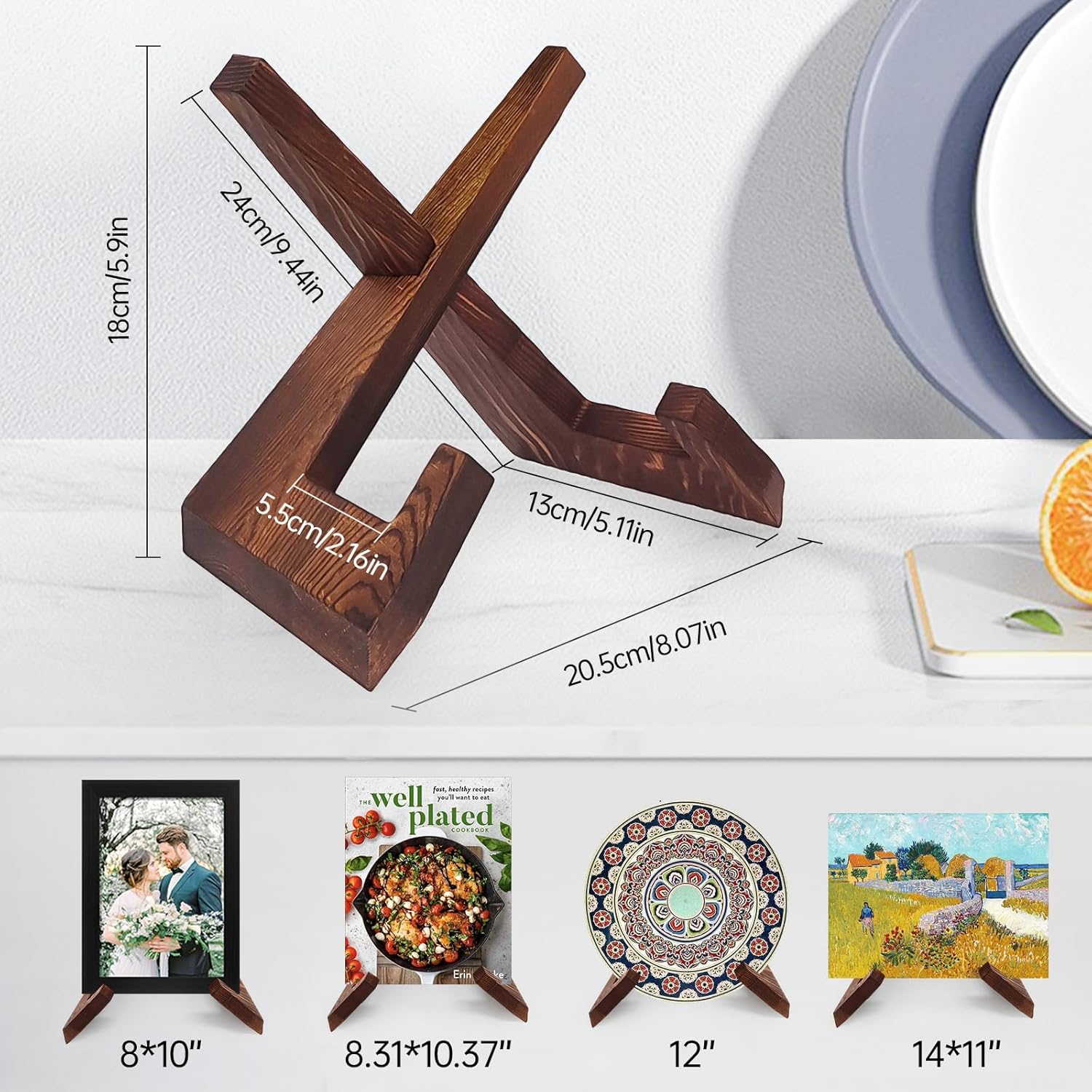 Wooden Cookbook Stand for Kitchen Counter Set of 2 1