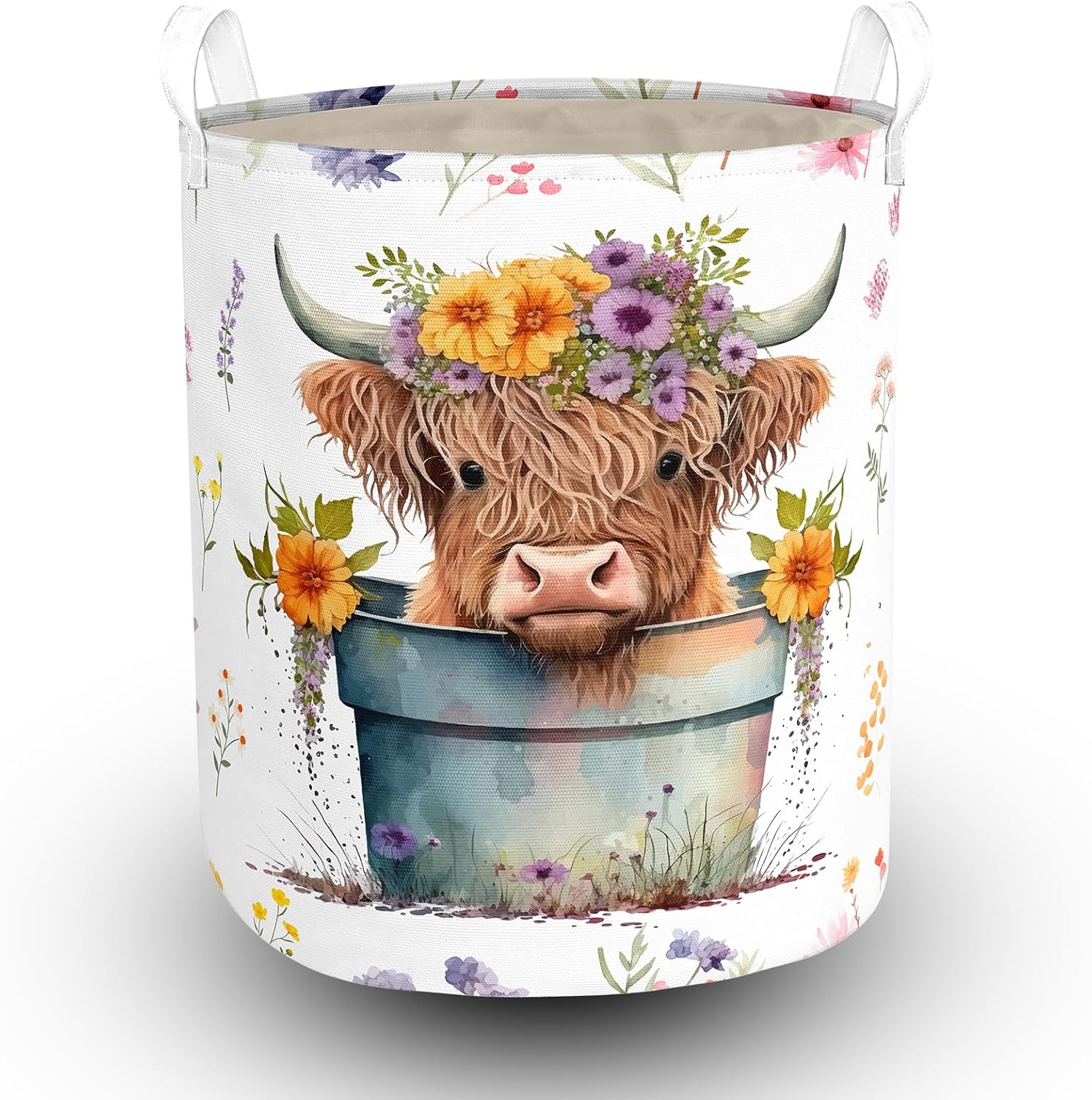 Highland Cow Laundry Basket with Lining for Kids