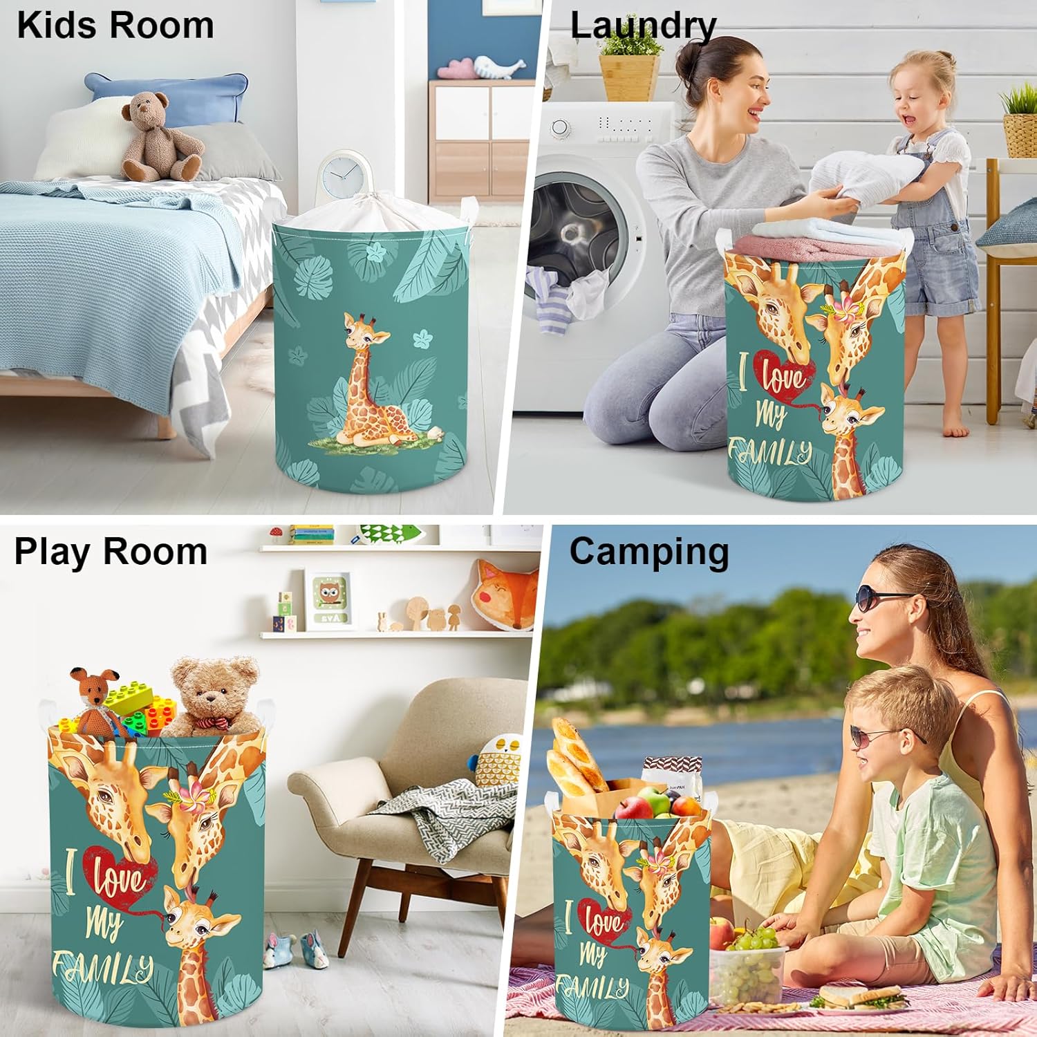Clastyle 45L Green Giraffe Laundry Basket with Lid