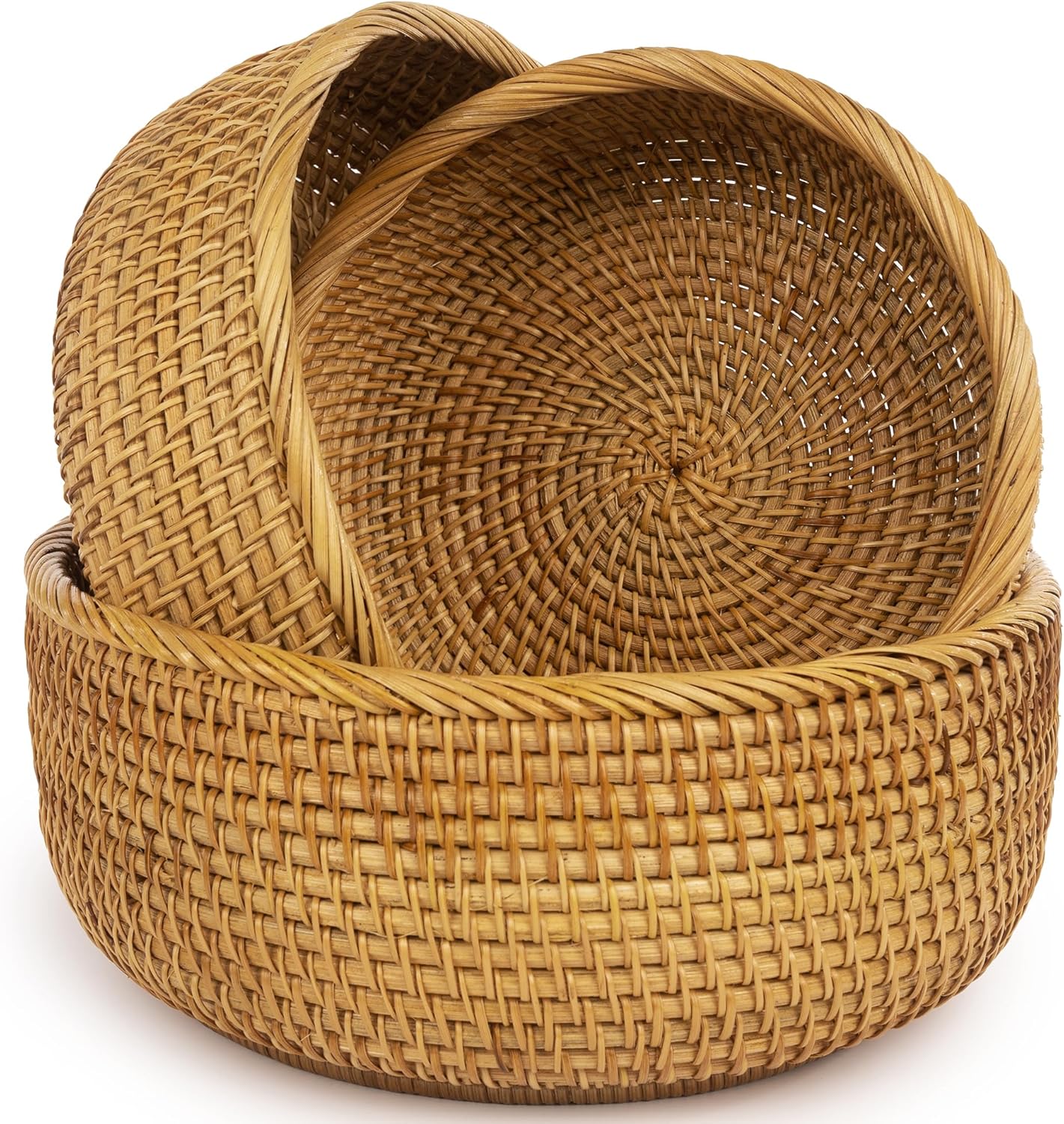 CLAYNIX Set of 3 Stackable Rattan Fruit Baskets