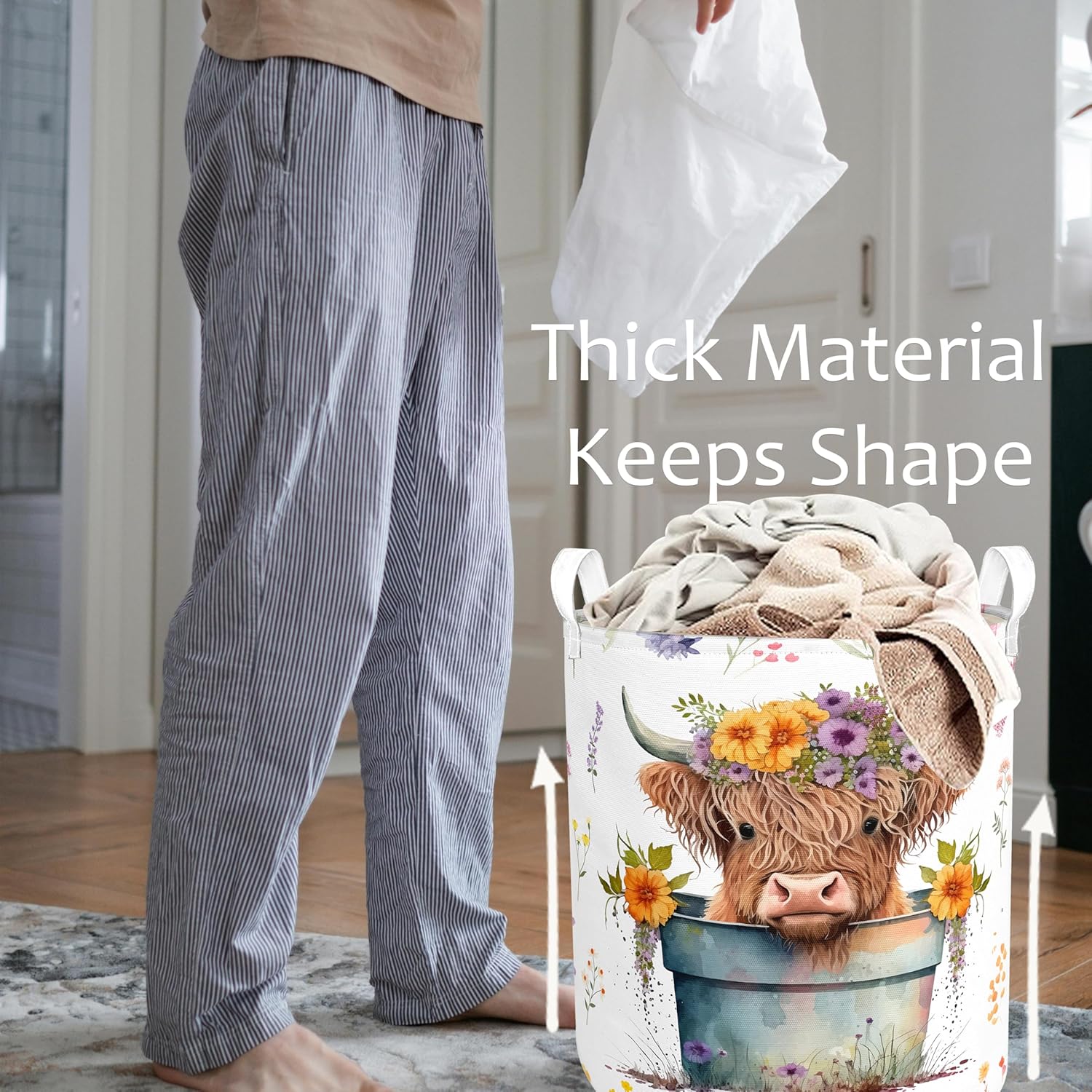 Highland Cow Laundry Basket with Lining for Kids