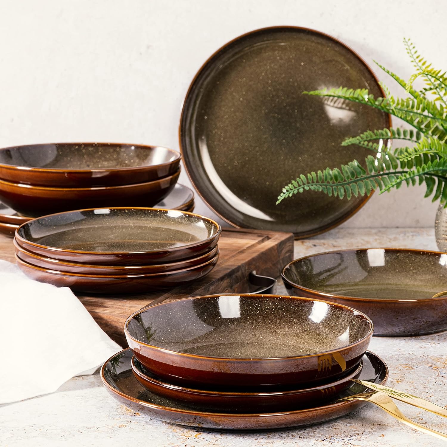 Gibson Elite Edwina Double Bowl Dinnerware Set for 4 16pcs