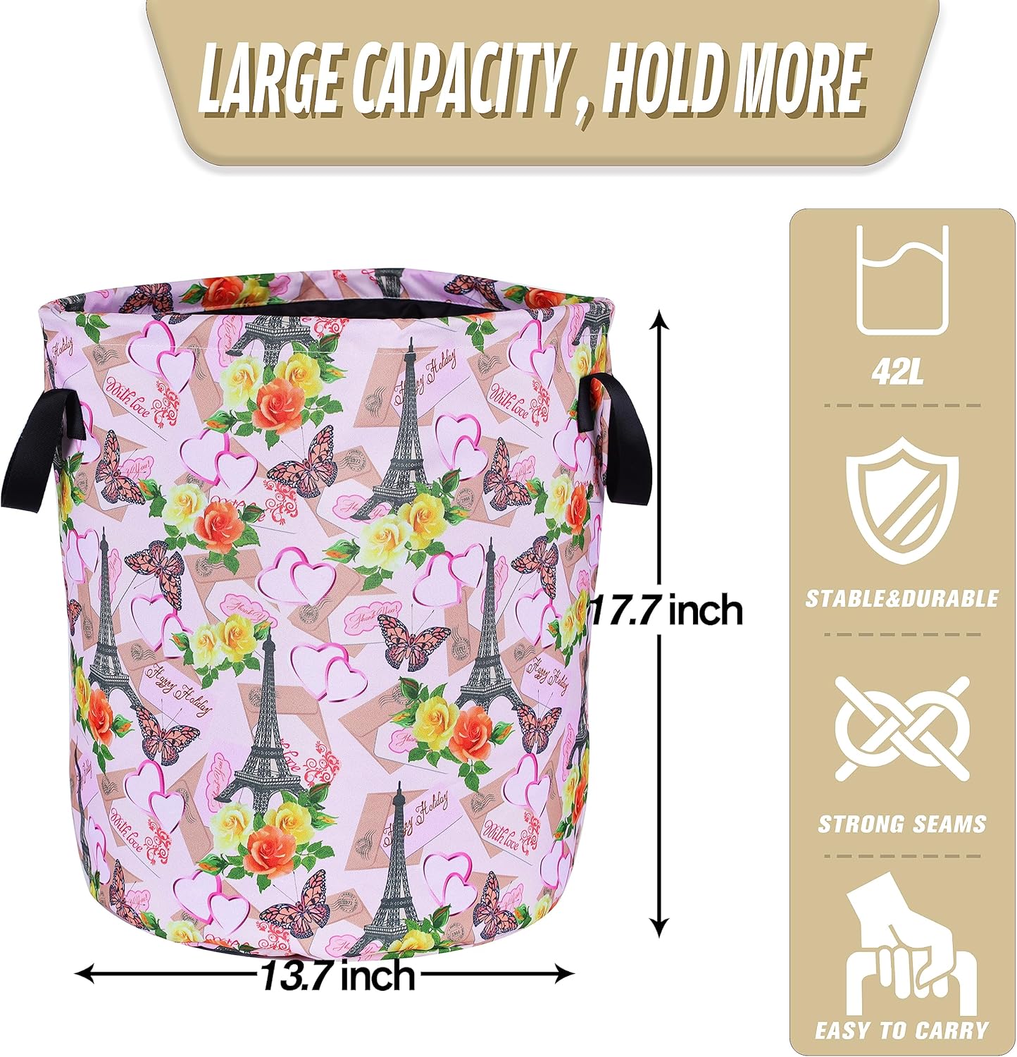 NUTAINLA Eiffel Tower Laundry Basket Foldable Oxford Cloth Tote Bag
