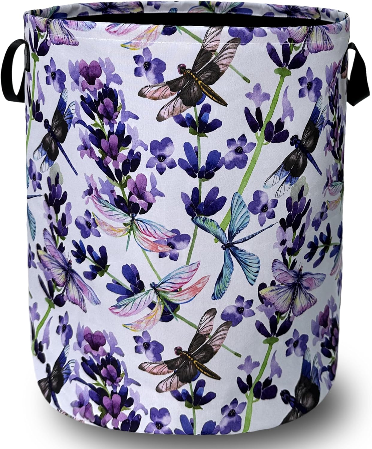 Dragonfly Foldable Laundry Basket with Handles Purple Floral Tote