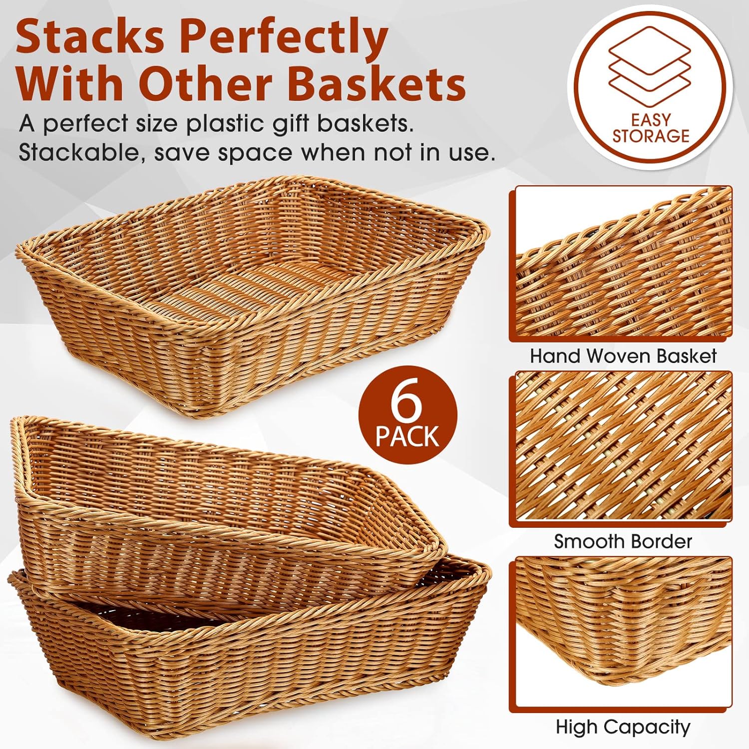 Irenare 6 Pcs Poly Wicker Bread Baskets