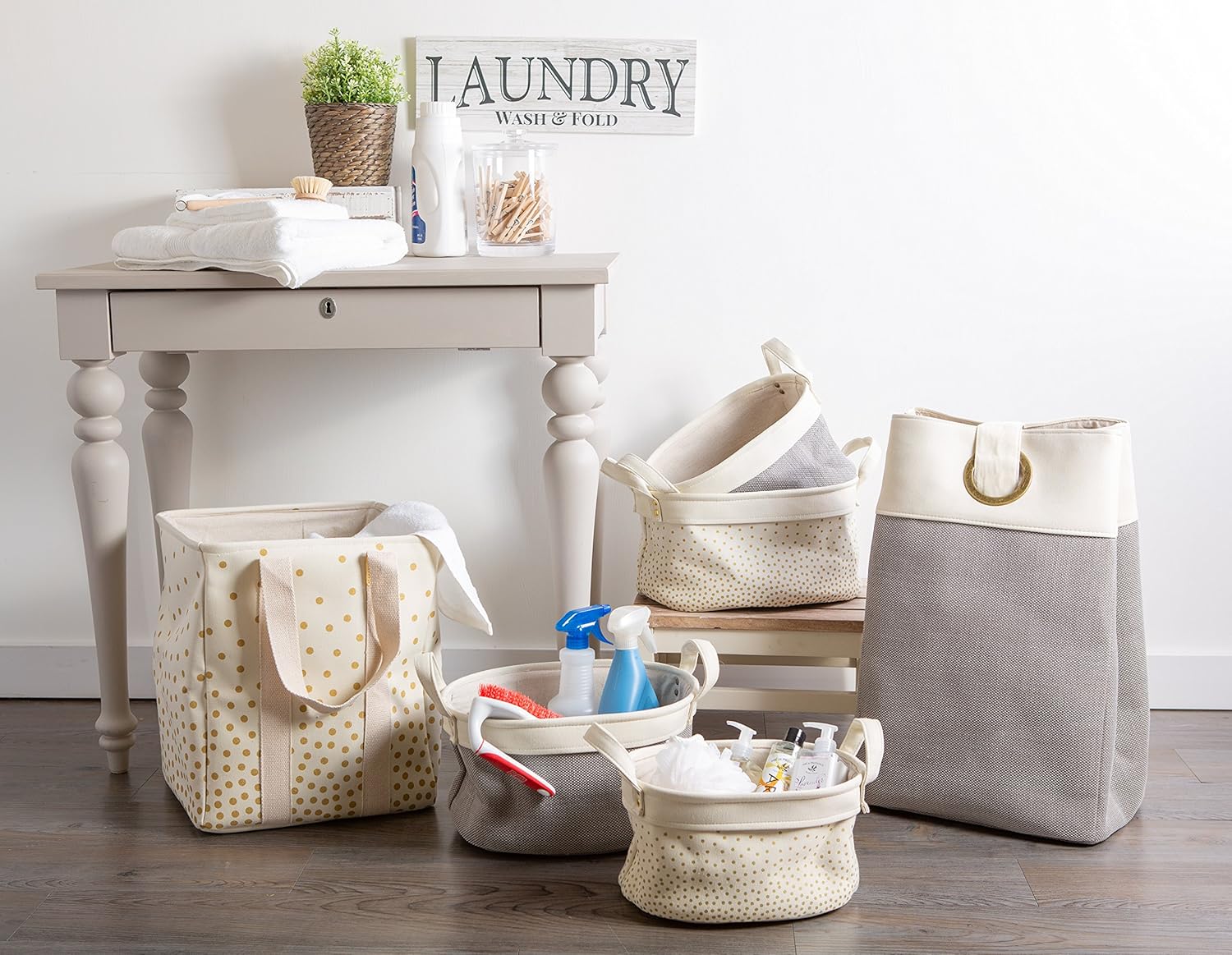 DII Canvas Laundry Basket Set of 2 Confetti Gold 1